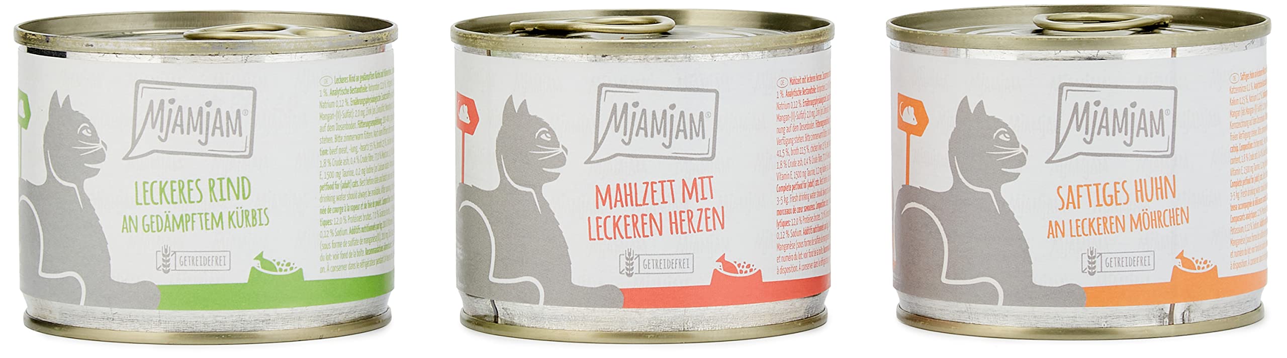 MjAMjAM – Premium Nassfutter für Katzen – Mixpaket I – Huhn, Rind, Herzen, 6er Pack (6 x 200 g), getreidefrei mit extra viel Fleisch