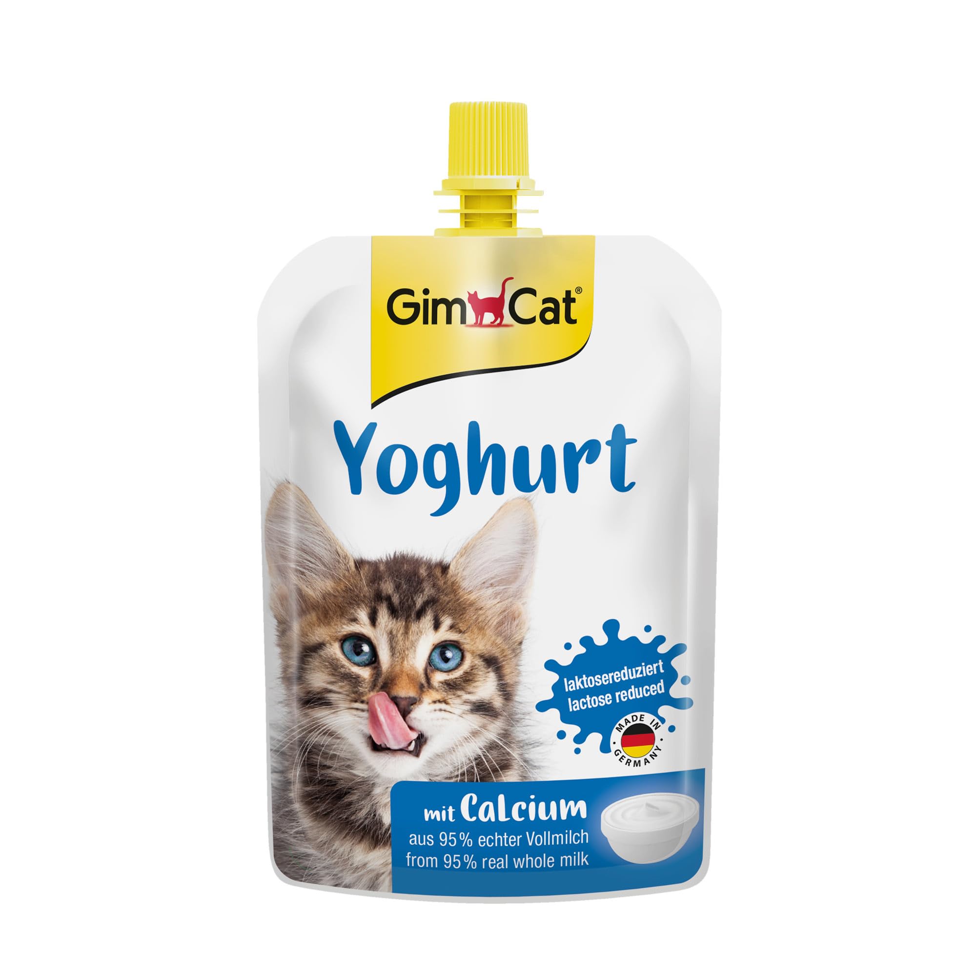 GimCat Yoghurt – Katzensnack aus echter laktosereduzierter Vollmilch mit Calcium für gesunde Knochen – 1 Beutel (1 x 150 g)