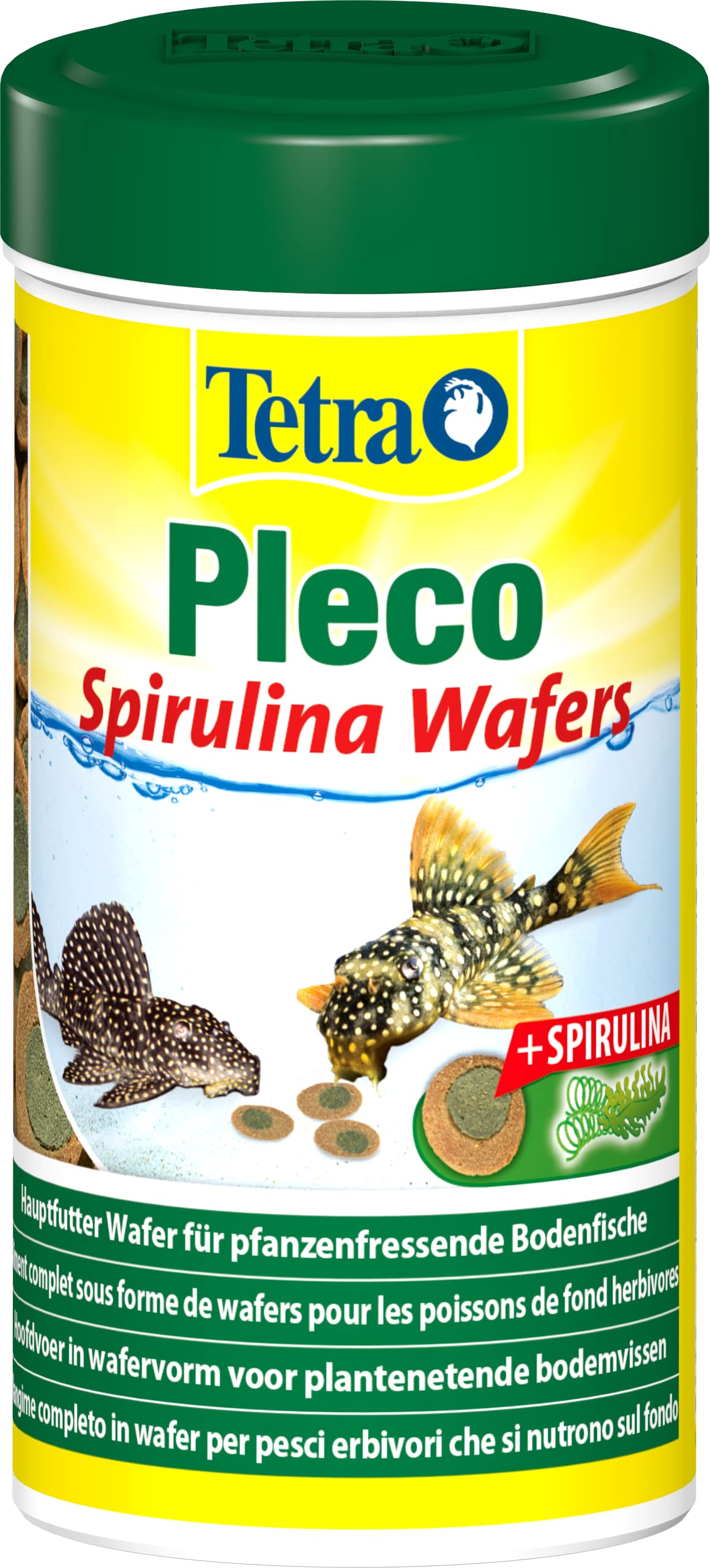 Tetra Pleco Algae Wafers – Fischfutter mit Spirulina-Algen für algenweidende Bodenfische, 250 ml Dose