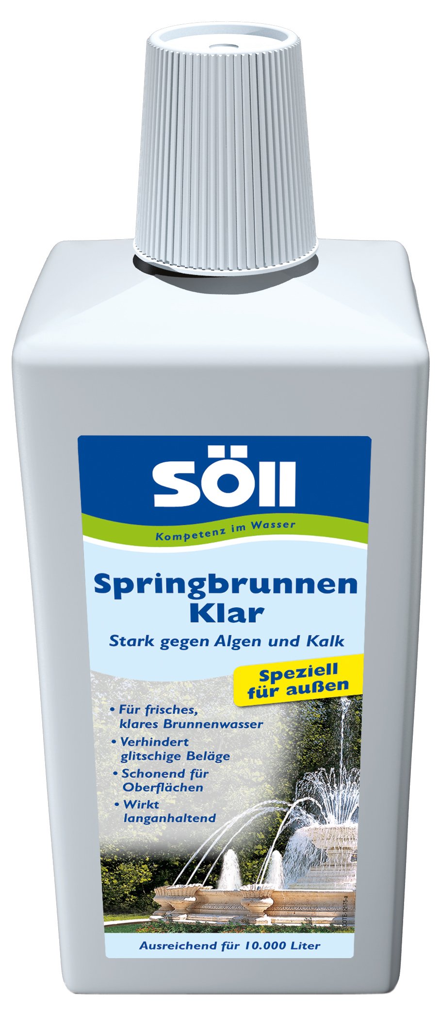 Söll 80694 SpringbrunnenKlar, 1 l (für 10.000 l) – Springbrunnenreiniger speziell für außen/gegen Algen und Kalk/für Brunnen Dekobrunnen Zierbrunnen