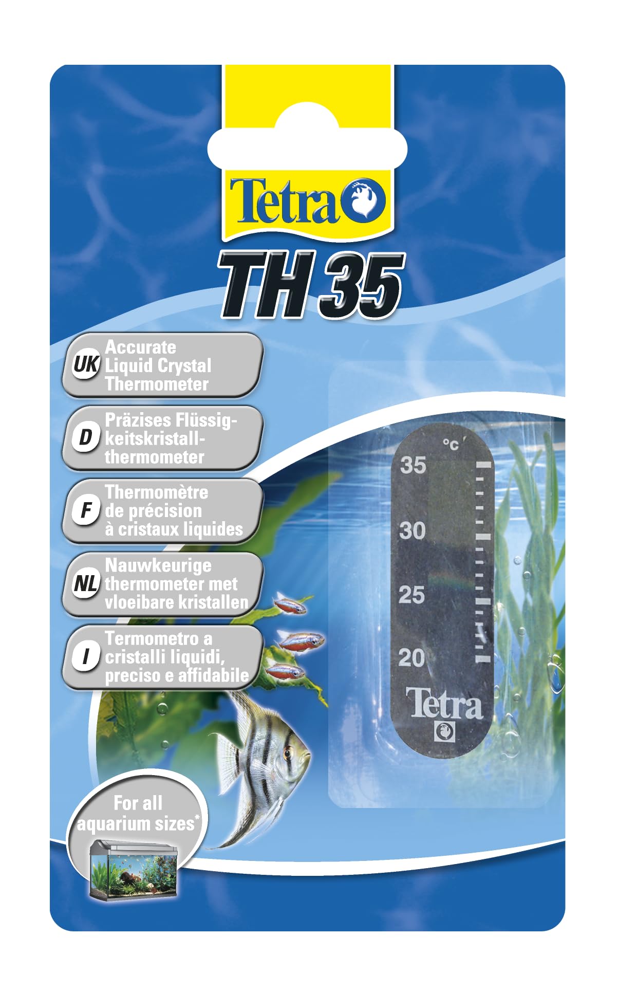 Tetra TH 35 Aquarienthermometer (präzises Flüssigkeitsthermometer zur Befestigung außen auf der Aquarienscheibe)