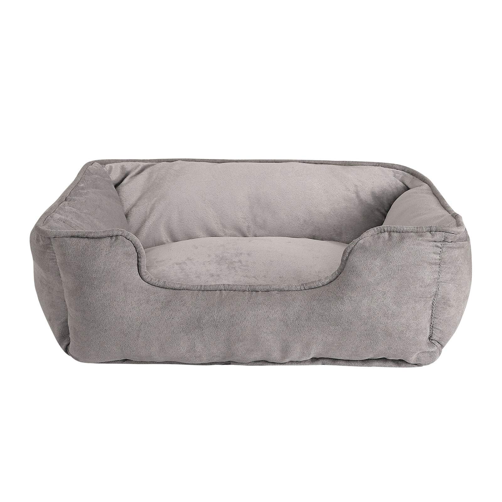 lionto Hundebett 2-in-1 mit komfortablem Einstieg, kuscheliges Heimtierbett zum Wenden für Hunde und Katzen, 60×50 cm, Hundekissen in pflegeleichter Wildlederoptik, grau