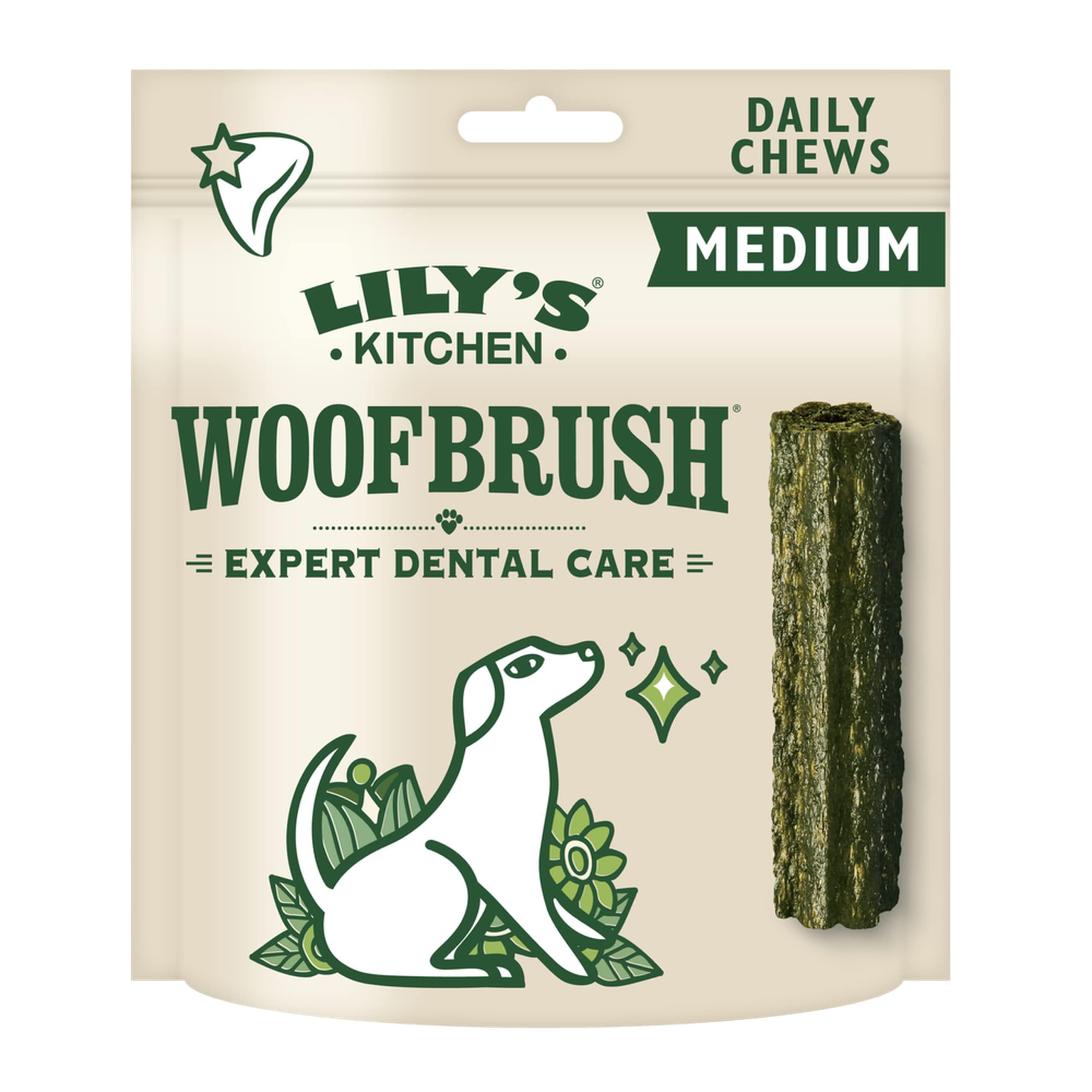 Lily’s Kitchen Woofbrush Natürliche Leckerlis für ausgewachsene Hunde Zahnpflege-Kausnack – Mittlerer Hund (1 Packung mit 7 Kausnacks – 28g)