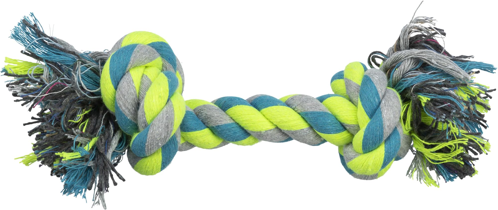 TRIXIE Spieltau für Hunde, petrol/lime/grau, 28 cm, Baumwolle/Polyester, 32652, Wurfspielzeug, Apportieren, zum Tauziehen, Kauspielzeug, ohne Quietscher, hoher Baumwollanteil