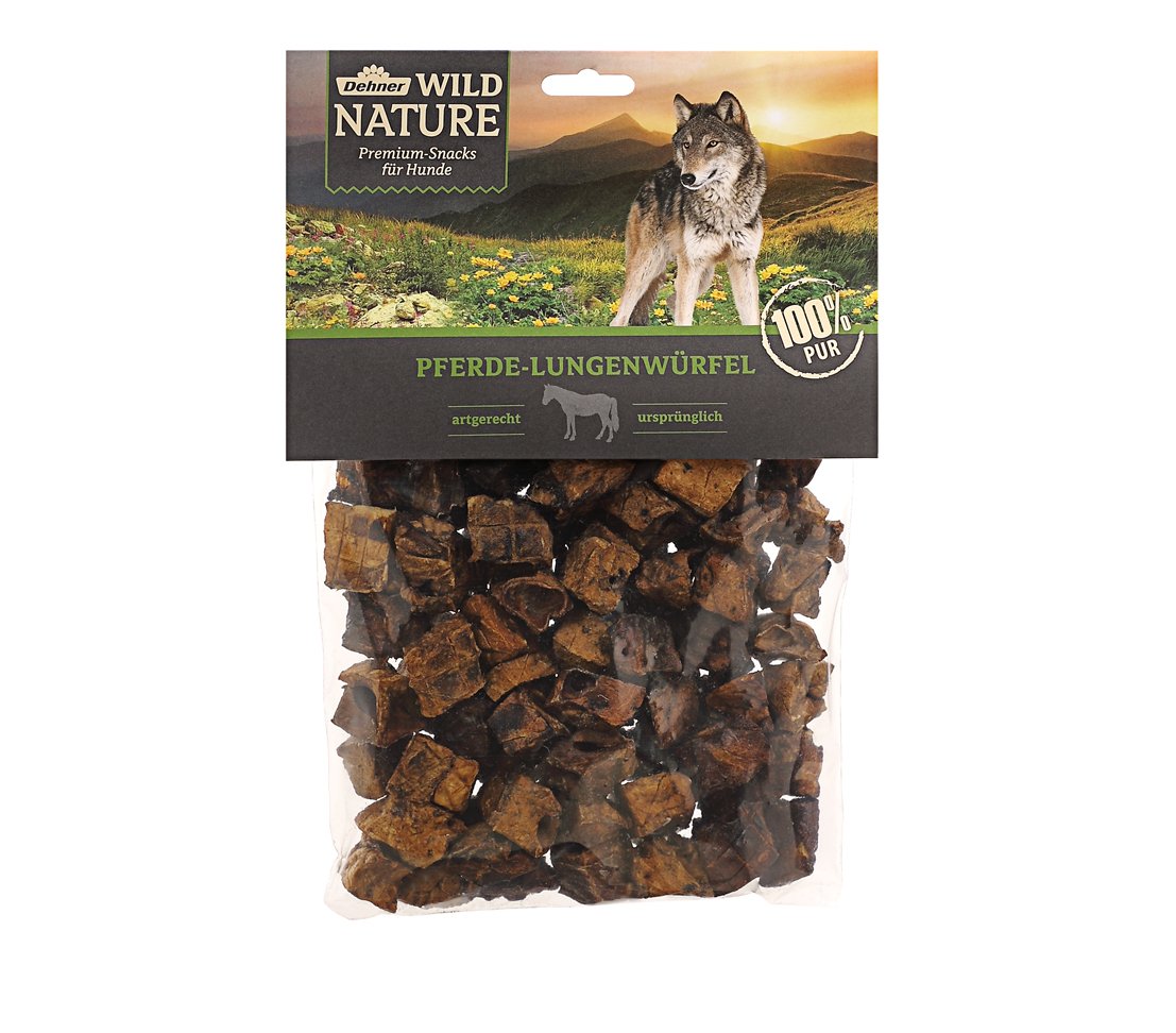 Dehner Wild Nature Hundesnack, Premium Hundeleckerli glutenfrei / getreidefrei, Würfelsnack für ernährungssensible Hunde, Pferde-Lunge, 200 g