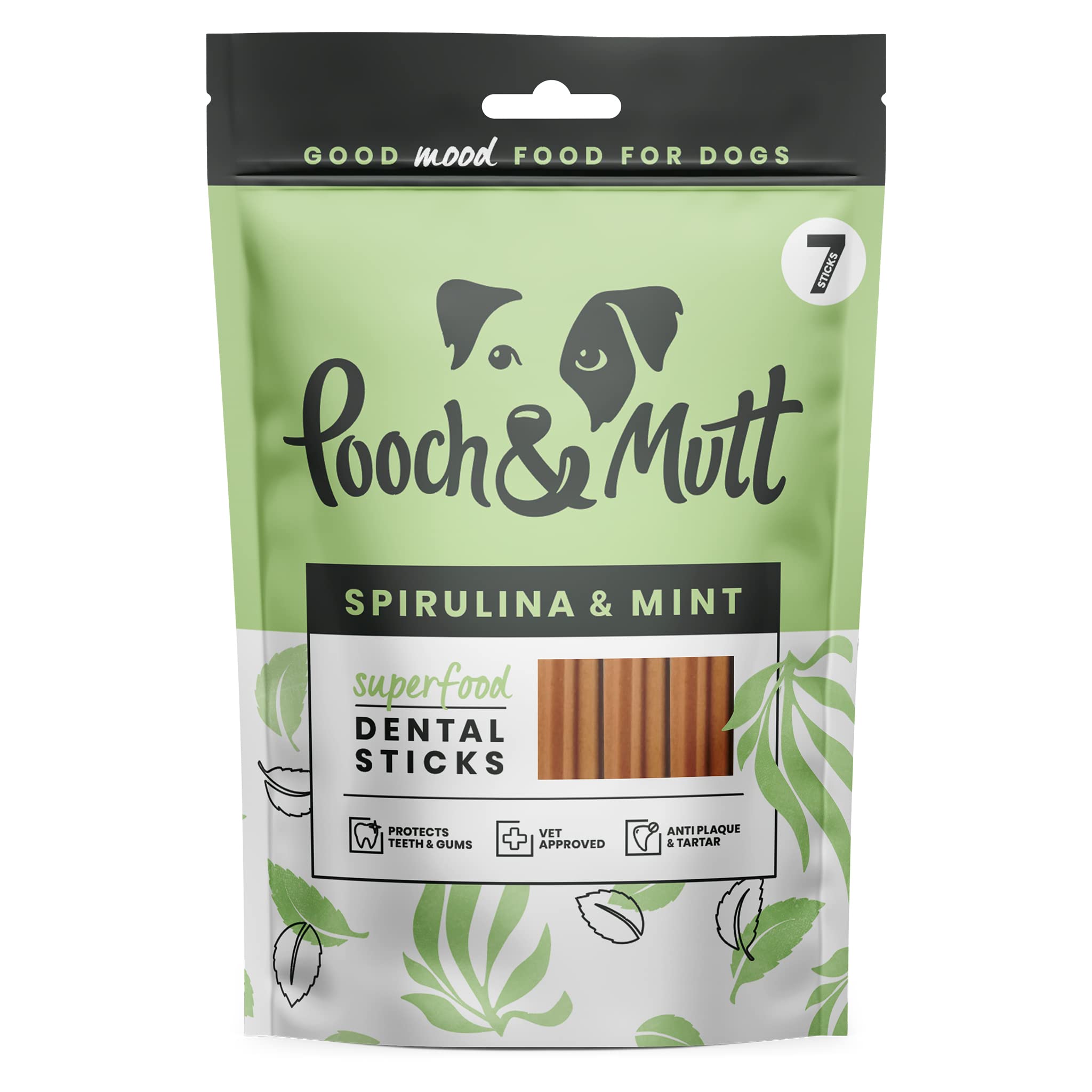 Pooch & Mutt – Superfood Dental Sticks für Hunde, Dental Sticks mit Spirulina- und Minzegeschmack für Hunde, 1 Packung mit 7 Sticks