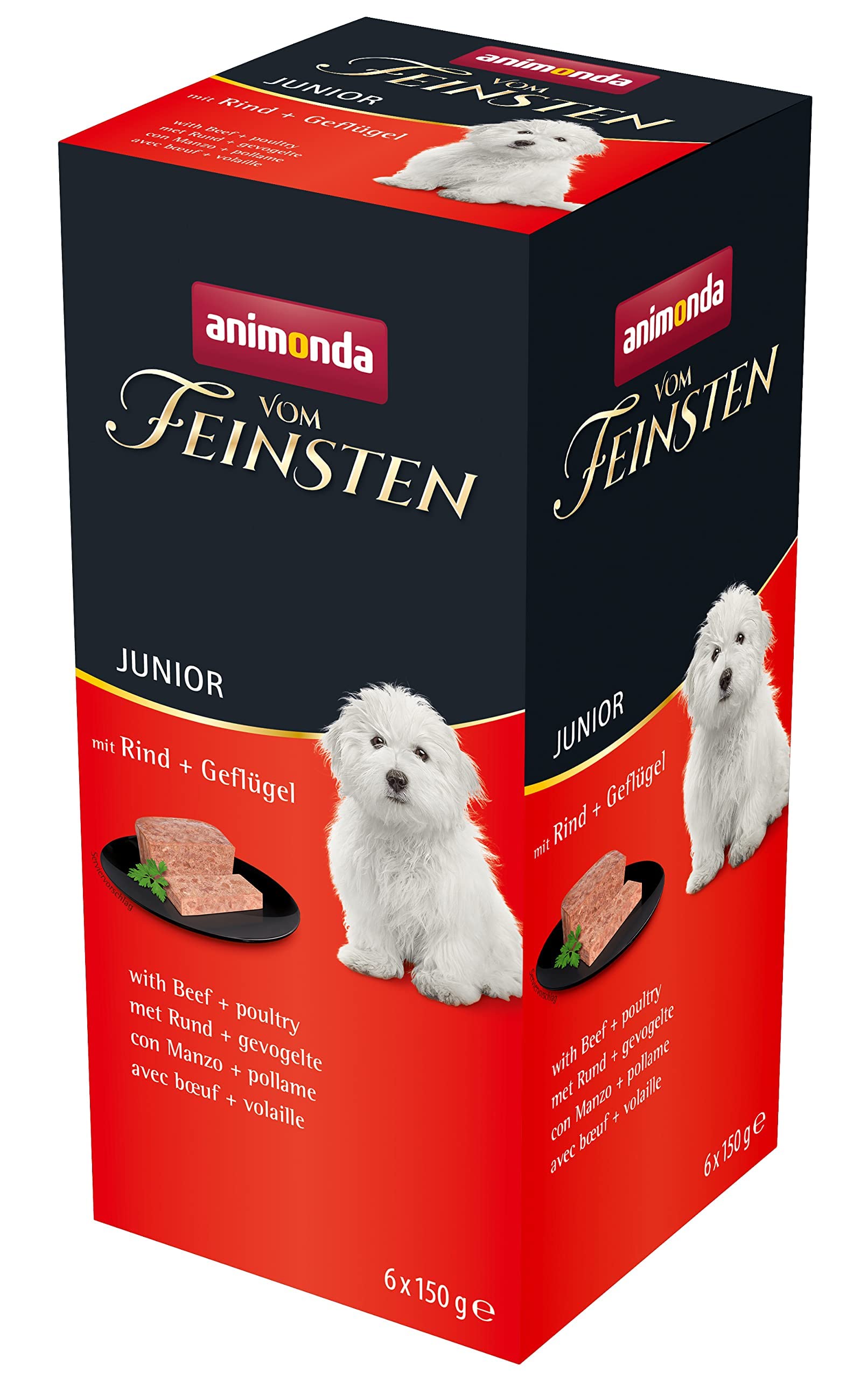 vom Feinsten Hundefutter nass Rind + Geflügel (6 x 150g), Welpen Hundefutter ohne Getreide und Zucker von animonda, mitfrischen, fleischlichen Zutaten