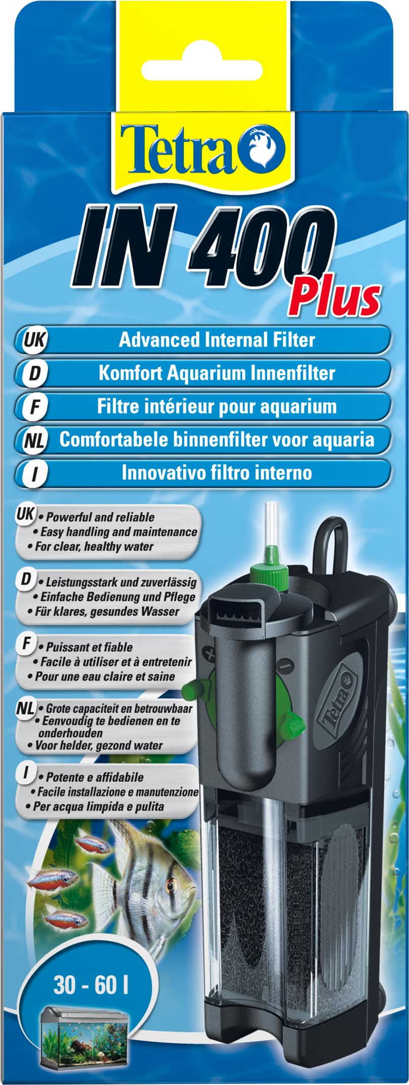 Tetra IN 400 plus Aquarium Innenfilter – Filter für klares und gesundes Wasser, mechanische, biologische und chemische Filterung, geeignet für Aquarien mit 30 bis 60 Liter