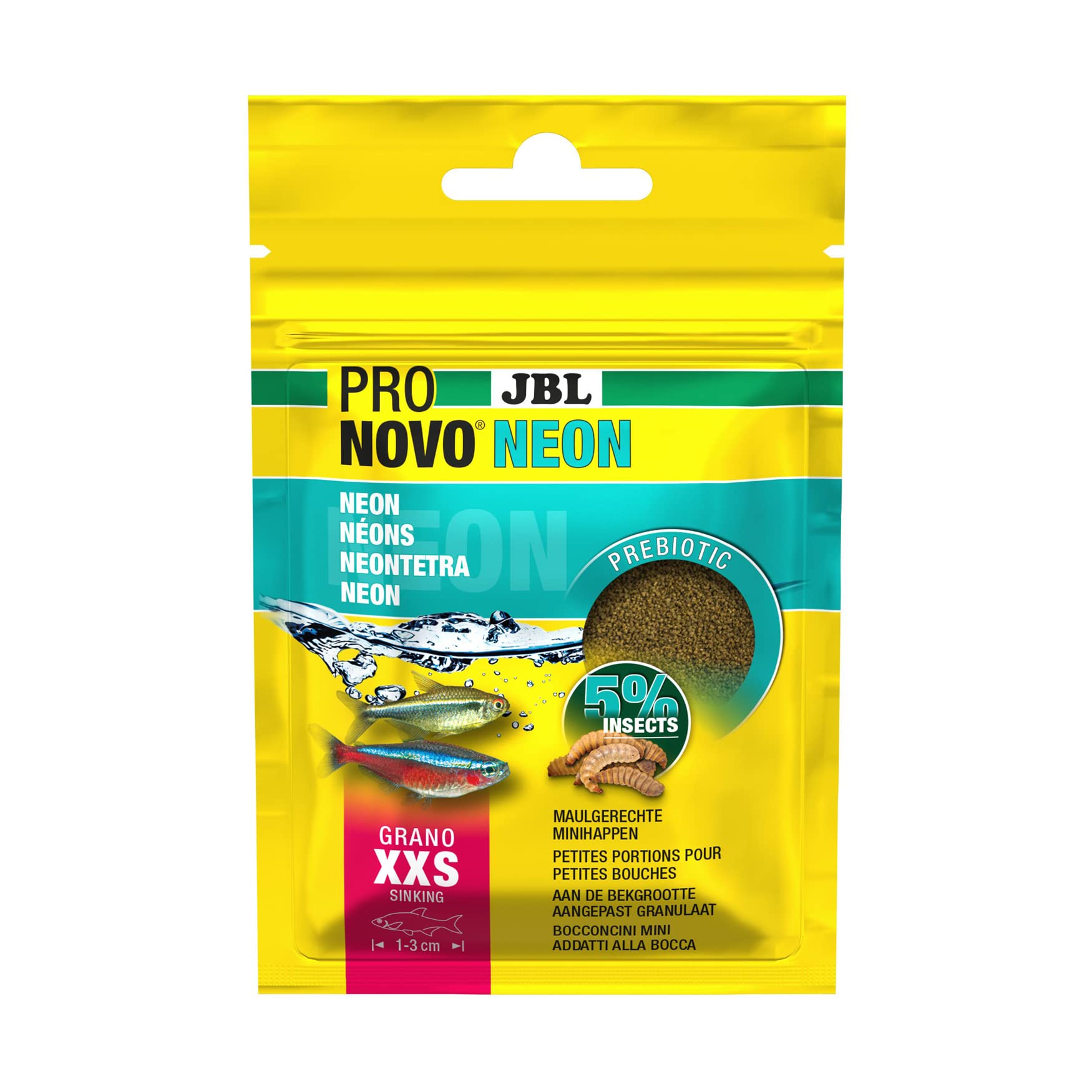 JBL PRONOVO NEON GRANO, Hauptfutter für Neon und kleine Salmler von 1-3 cm, Fischfutter-Granulat, Größe XXS, 20 ml