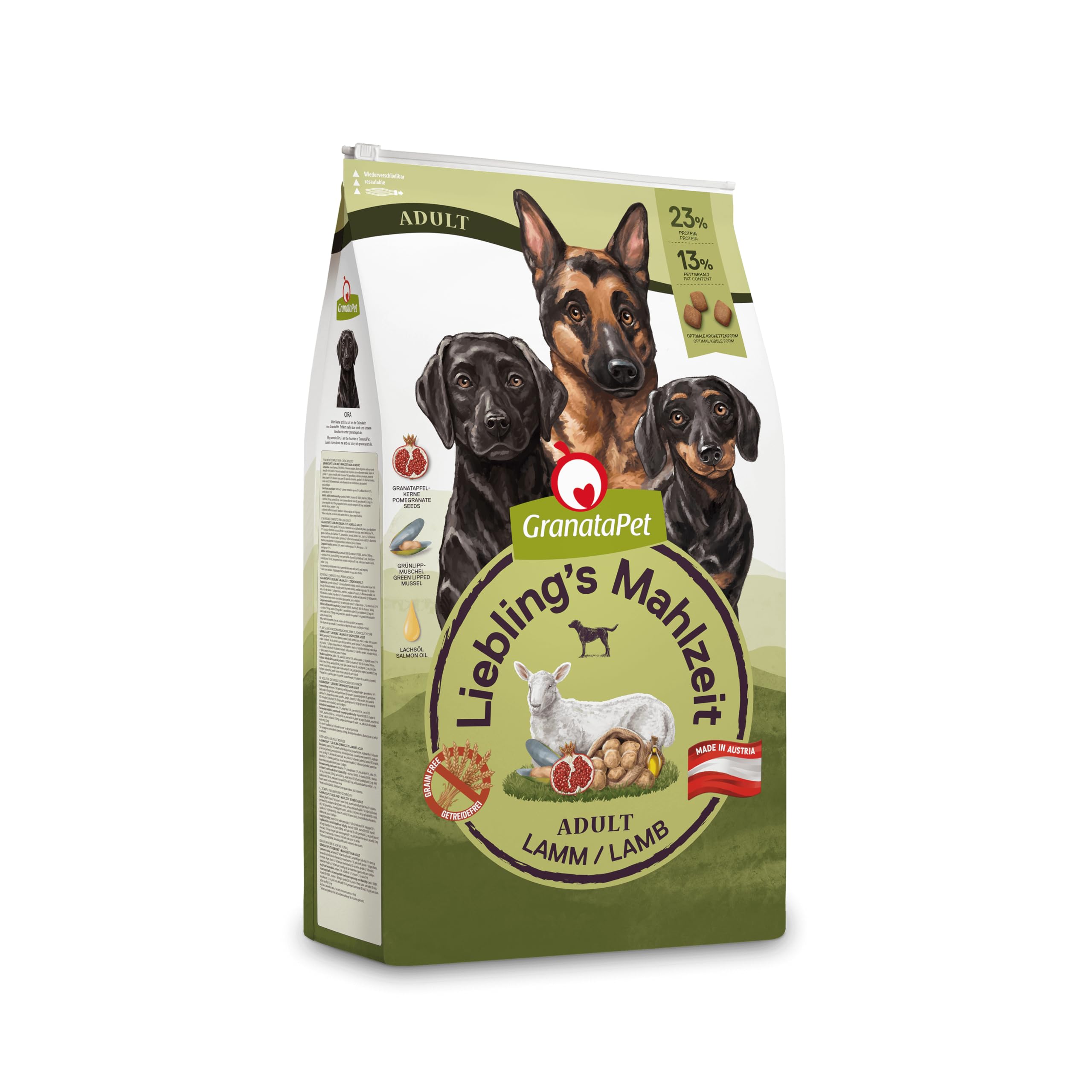 GranataPet Liebling’s Mahlzeit Adult Lamm, Trockenfutter für Hunde, Hundefutter ohne Getreide & ohne Zuckerzusätze, Alleinfuttermittel, 10 kg