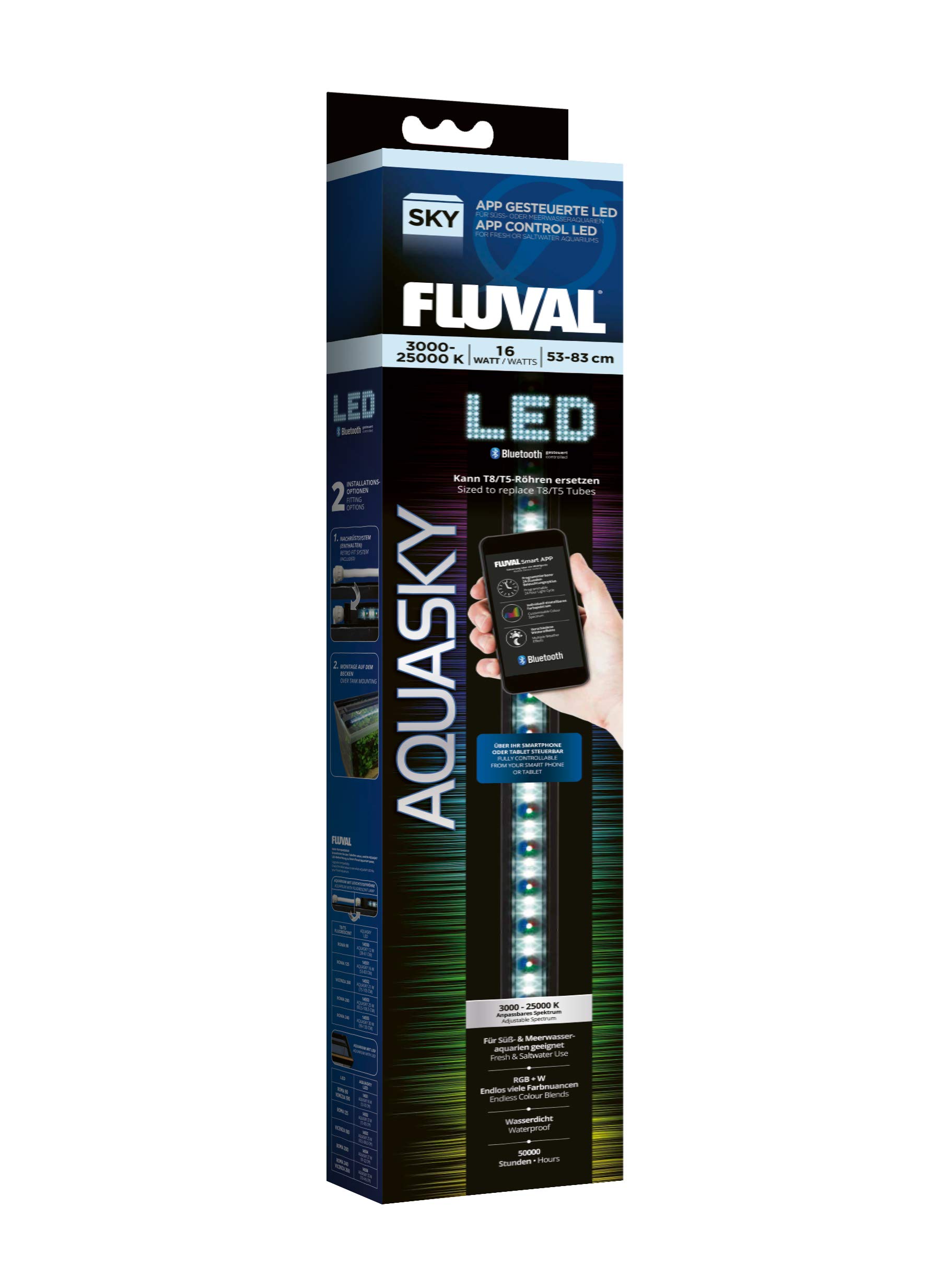 Fluval AquaSky 2.0, LED Beleuchtung fuer Suesswasser Aquarien, 53 – 83cm, 16W