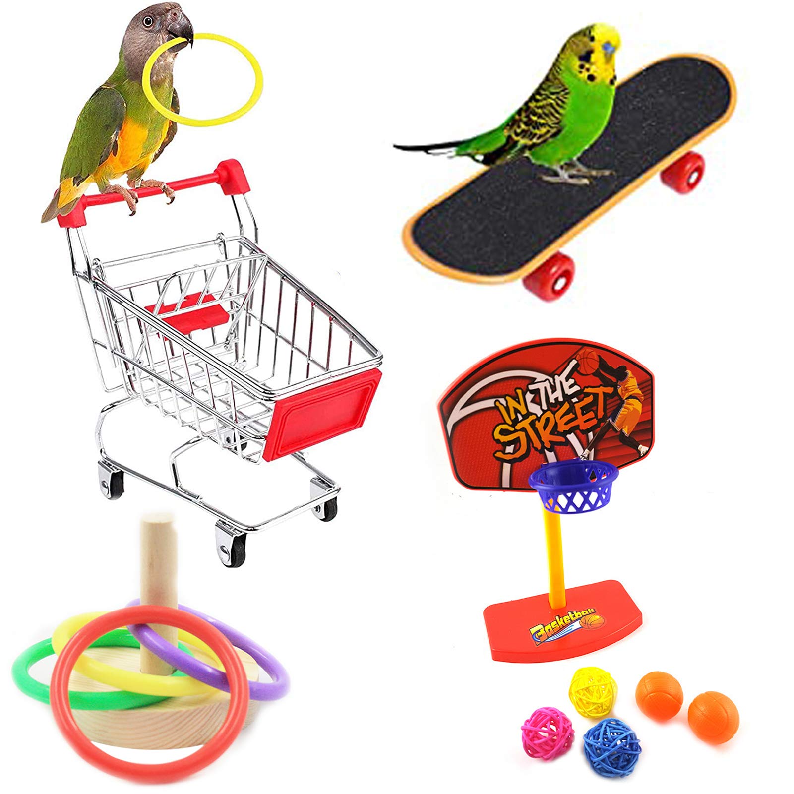 Papageien Spielzeug Set Parrot Intelligence Spielzeug Papagei Mini Shopping Trolley Skateboard Intellektuelles Spielzeug Vogelspielzeug für Papageien Wellensittiche Nymphensittich Graupapageien