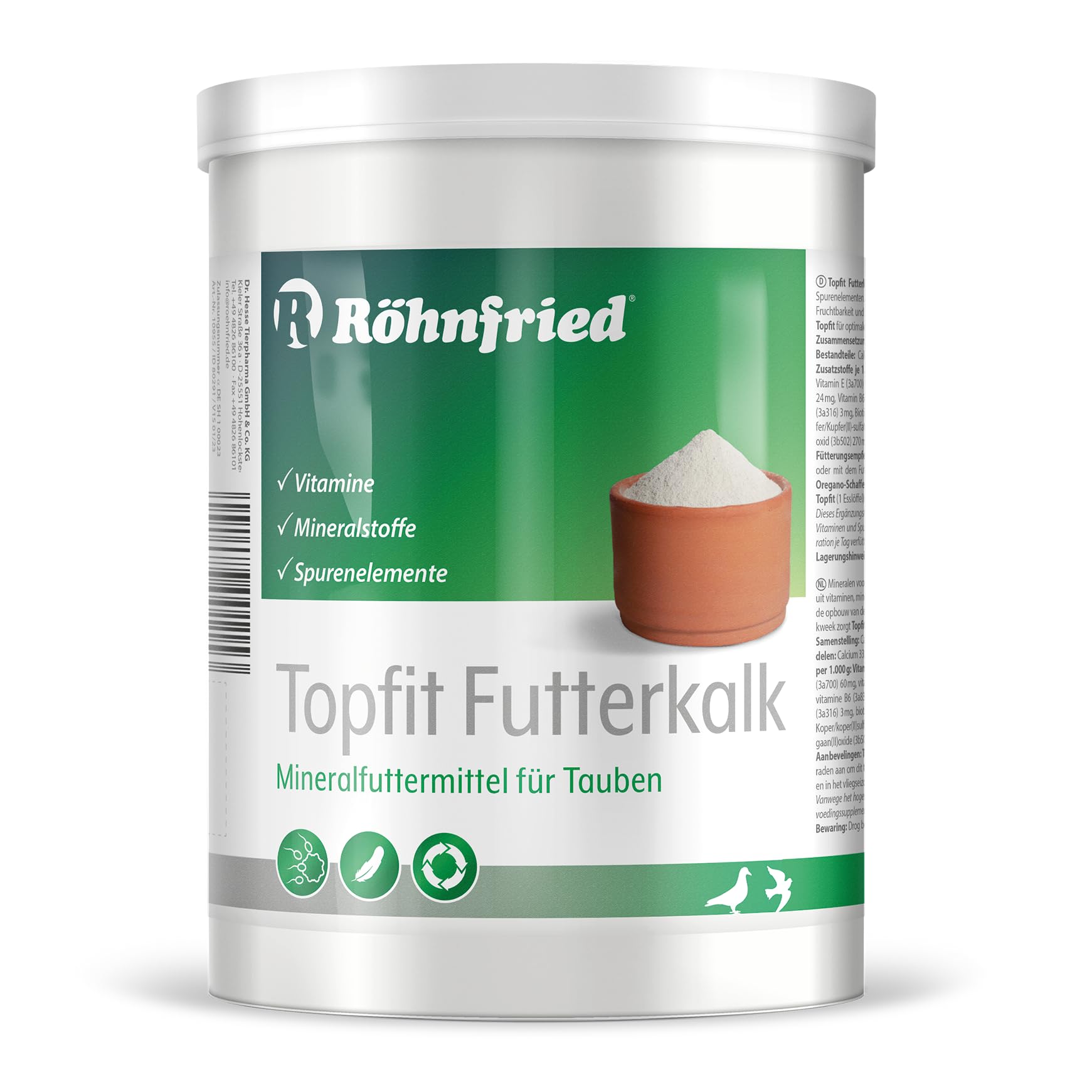 Röhnfried – TOPFIT Spezial Futterkalk | Mischung aus Vitaminen, Mineralstoffen und Spurenelementen für Tauben (1000 g)