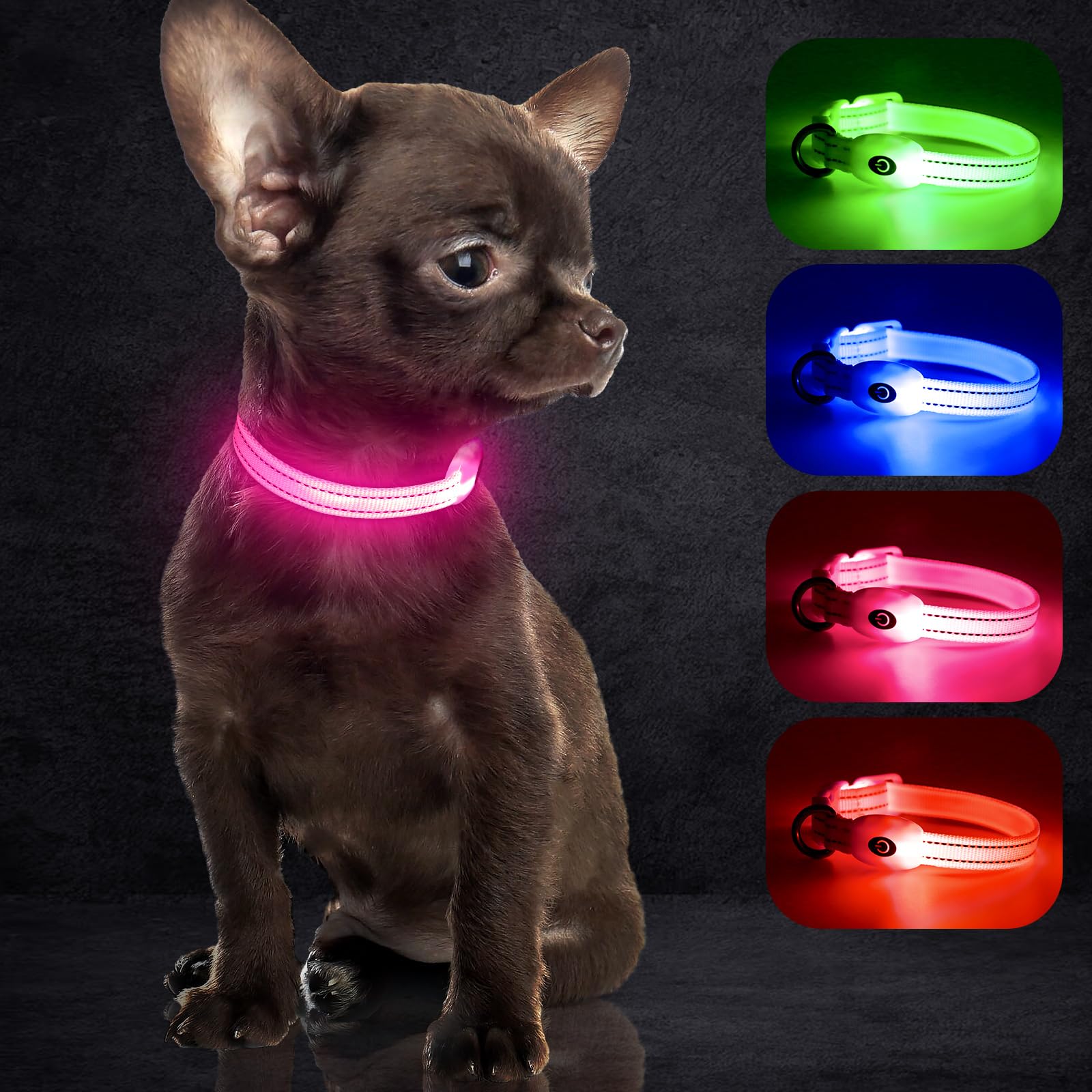 Wiederaufladbares LED-Welpenhalsband, YFbrite LED-Katzenhalsband, Bequem Leuchtende Welpenhalsbänder, Verstellbares Reflektierendes Welpen-Gehlichthalsband für Sicherheit (Rosa, XS)