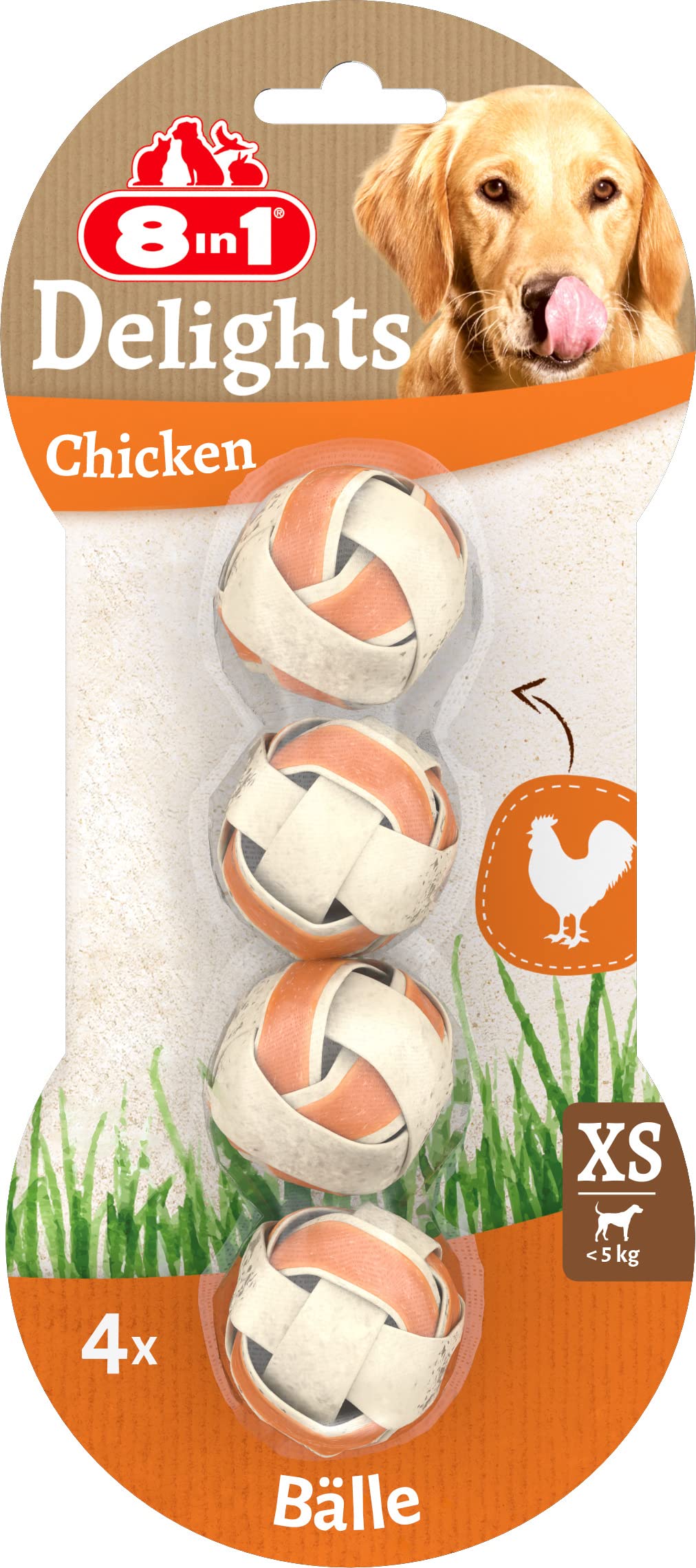 8in1 Delights Chicken Balls XS – gesunder Kausnack für Hunde, hochwertiges Hähnchenfleisch eingewickelt in Rinderhaut, 4 Stück