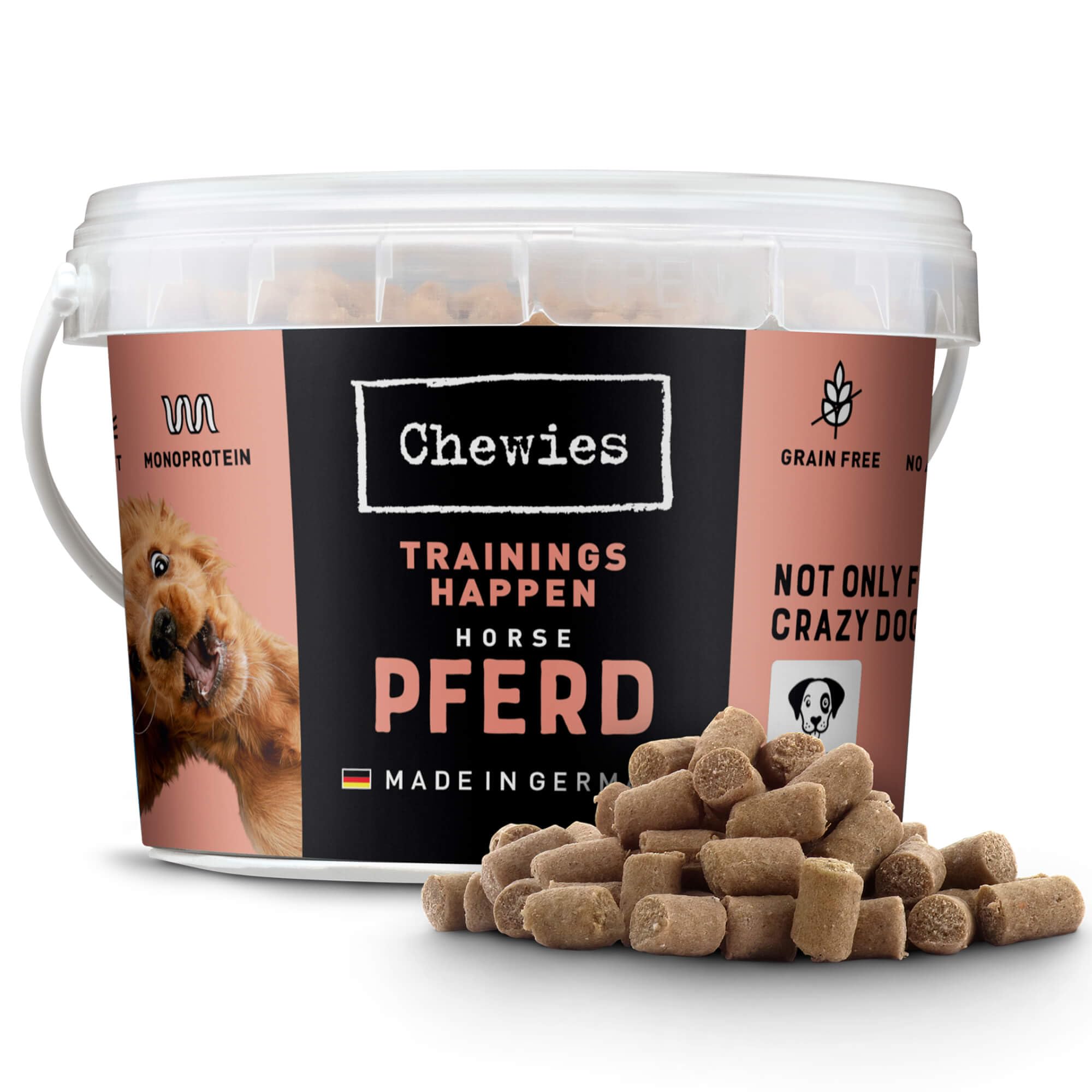 Chewies Trainingshappen Pferd – Monoprotein Snack für Hunde – 300 g – getreidefrei & zuckerfrei – Softe Leckerlies fürs Hundetraining – hypoallergen