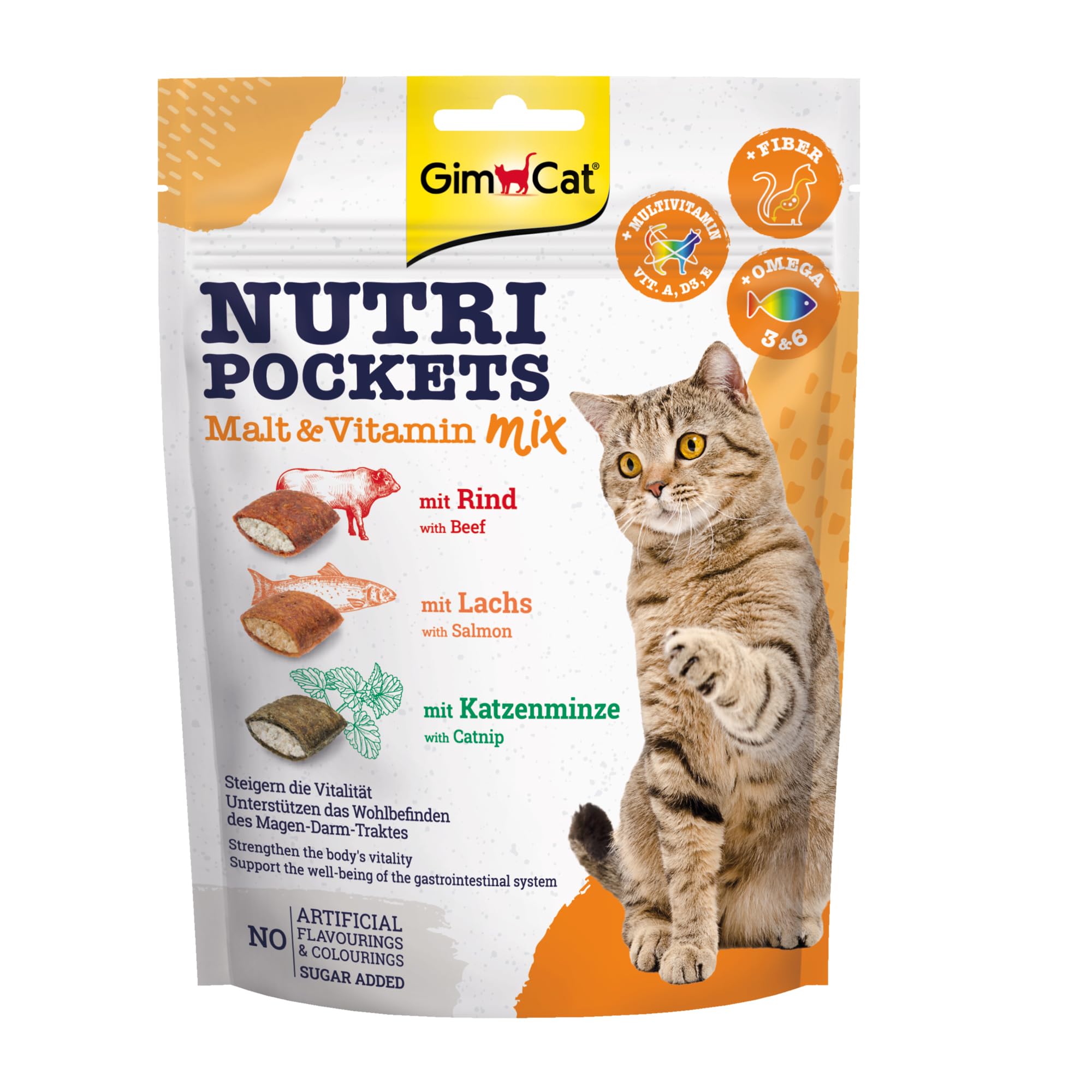 GimCat Nutri Pockets Malt & Vitamin Mix – Knuspriger Katzensnack mit cremiger Füllung und funktionalen Inhaltsstoffen – 1 Beutel (1 x 150 g)