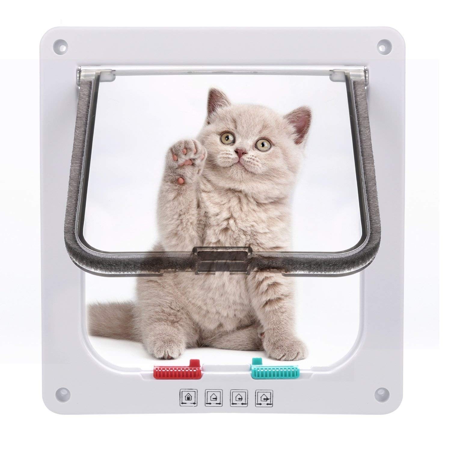 Sailnovo Katzenklappe 4-Way Magnetic Lock hundeklappe Haustiertüre Cat Flap große， 23.5*25*5.5cm Dog Cat Pet Door Flap Easy Install with Telescopic Frame with Heavy Duty Quiet Magnetic Frame, L weiß…