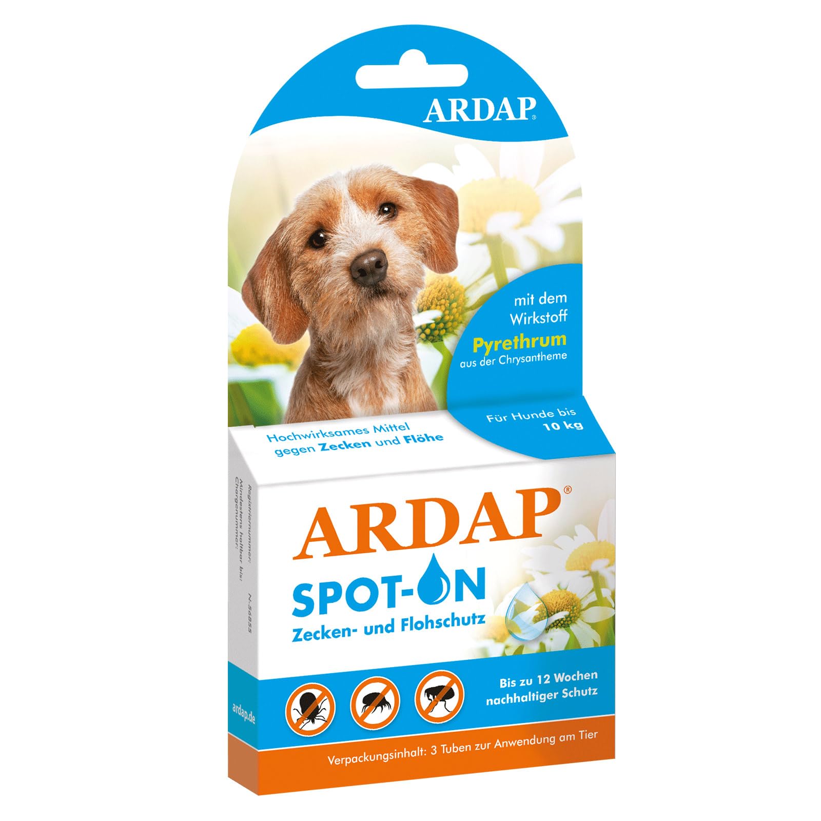 ARDAP Spot On für Hunde bis 10kg- Natürlicher Wirkstoff – Zeckenmittel für Hunde, Zeckenschutz Hund, Flohmittel Hund – 3 Tuben je 1ml – Bis zu 12 Wochen nachhaltiger Langzeitschutz