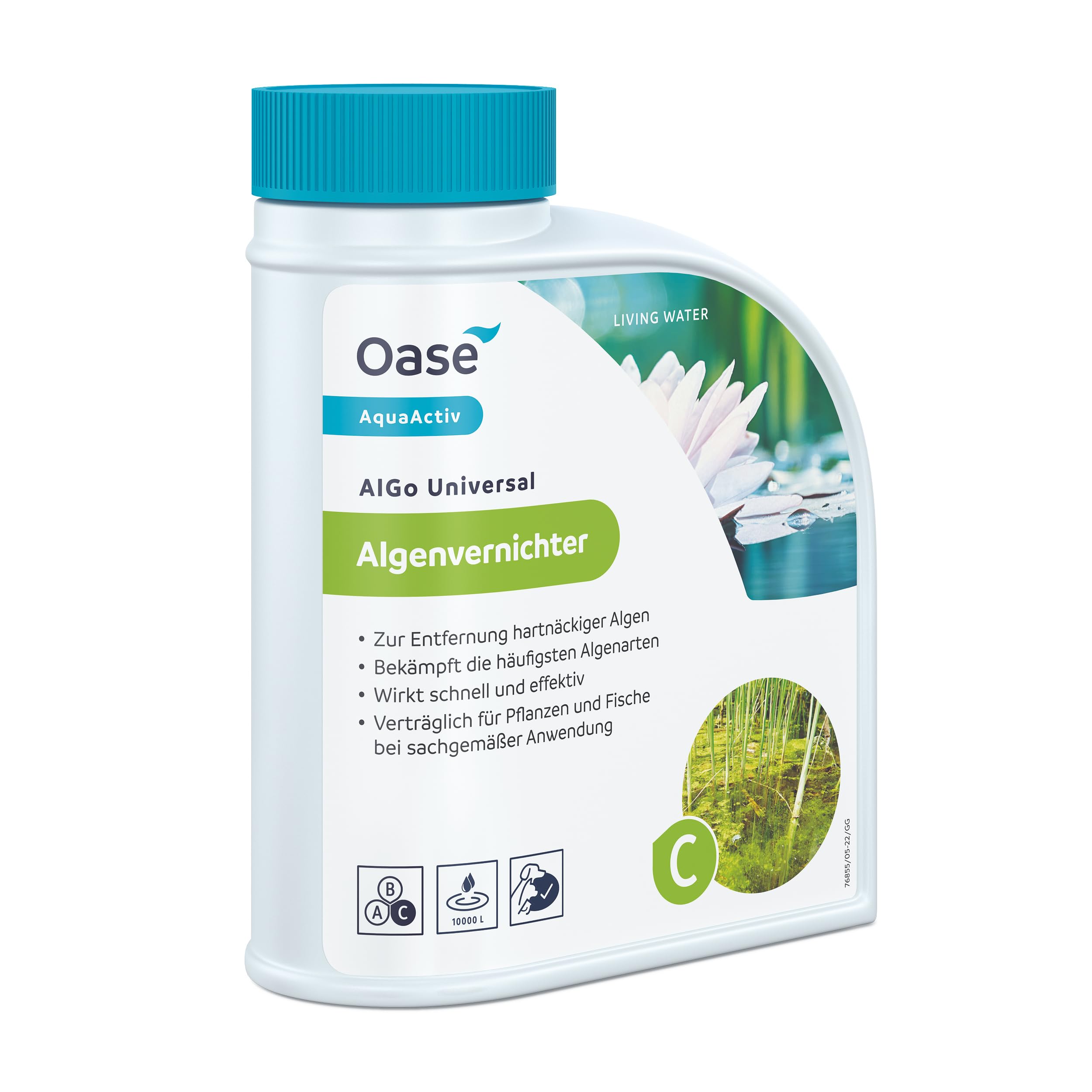 OASE 43137 AquaActiv AlGo Universal Algenvernichter 500 ml – effektiver Algenentferner für Gartenteich ideal gegen Algen Fadenalgen Schwebealgen Schmieralgen