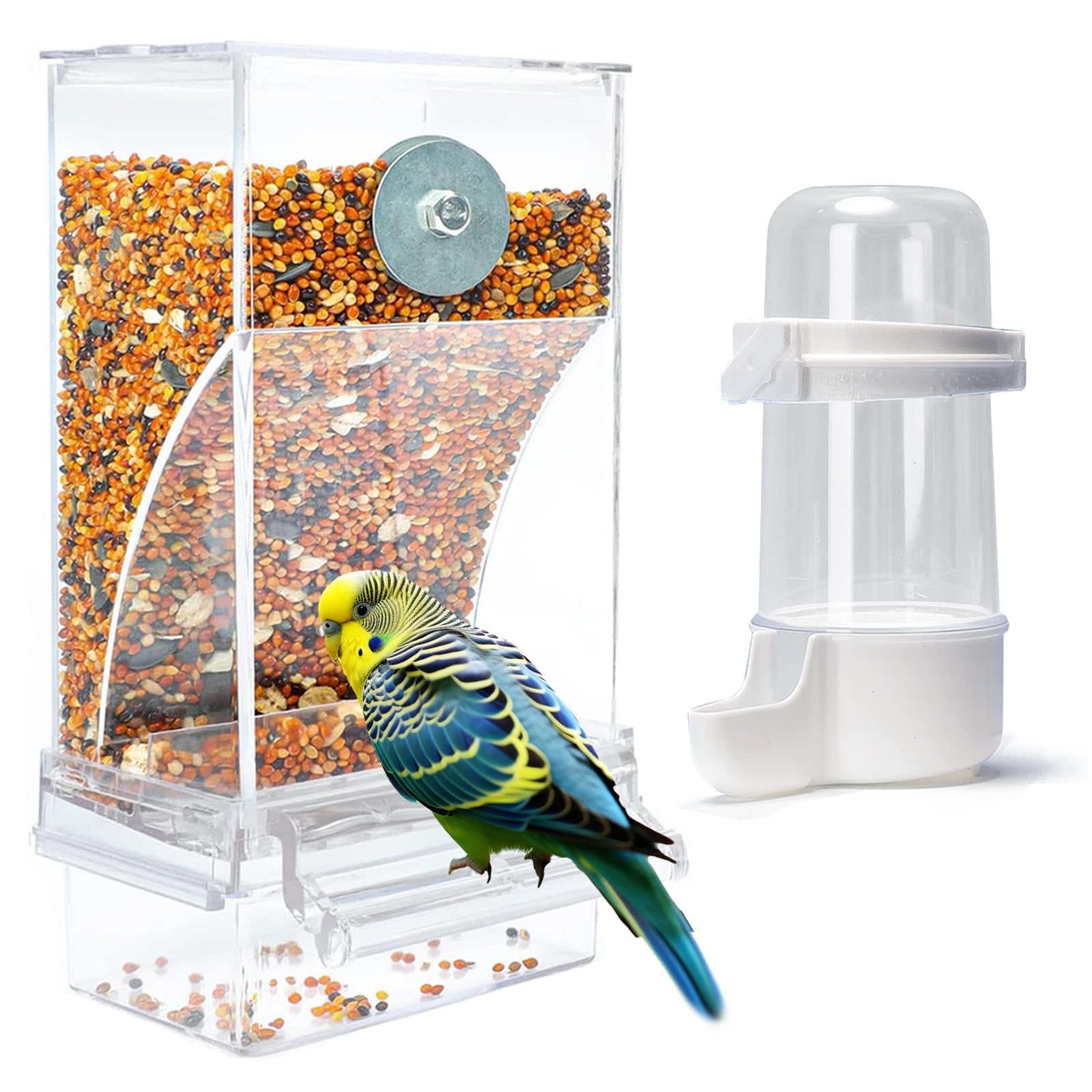 Automatischer Futterspender für Vögel Papageien Acryl Transparent Vogelfutterhaus Sittiche Käfig Futterautomat Vogelfutterspender Käfigzubehör für Wellensittiche Kanarienvögel Nymphensittiche Finken