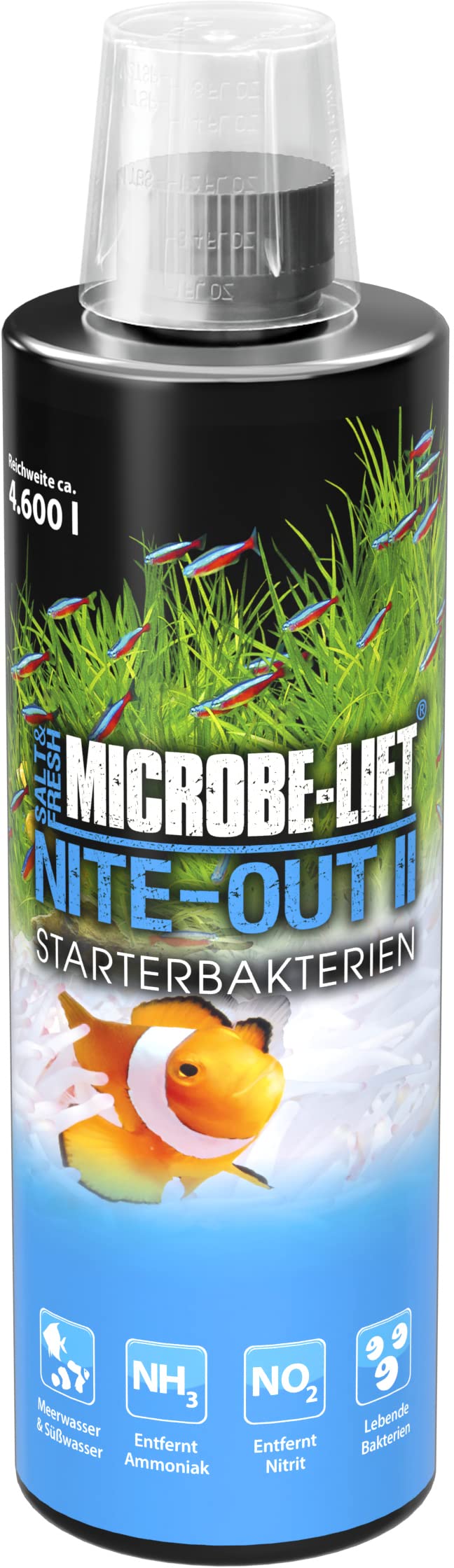 MICROBE-LIFT Nite-Out II – 473 ml – Lebende Starterbakterien zur schnellen und sicheren Einrichtung von Meer- und Süßwasseraquarien, fördert die biologische Balance, 100% biologisch.