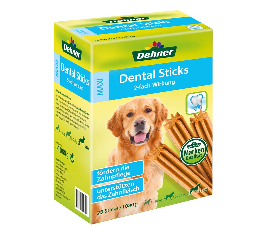 Dehner Hundesnack, Zahnpflege Dental Sticks Maxi zuckerfrei, Kausnack für ausgewachsene Hunde ab 25 kg, 28 Stück (1080 g)