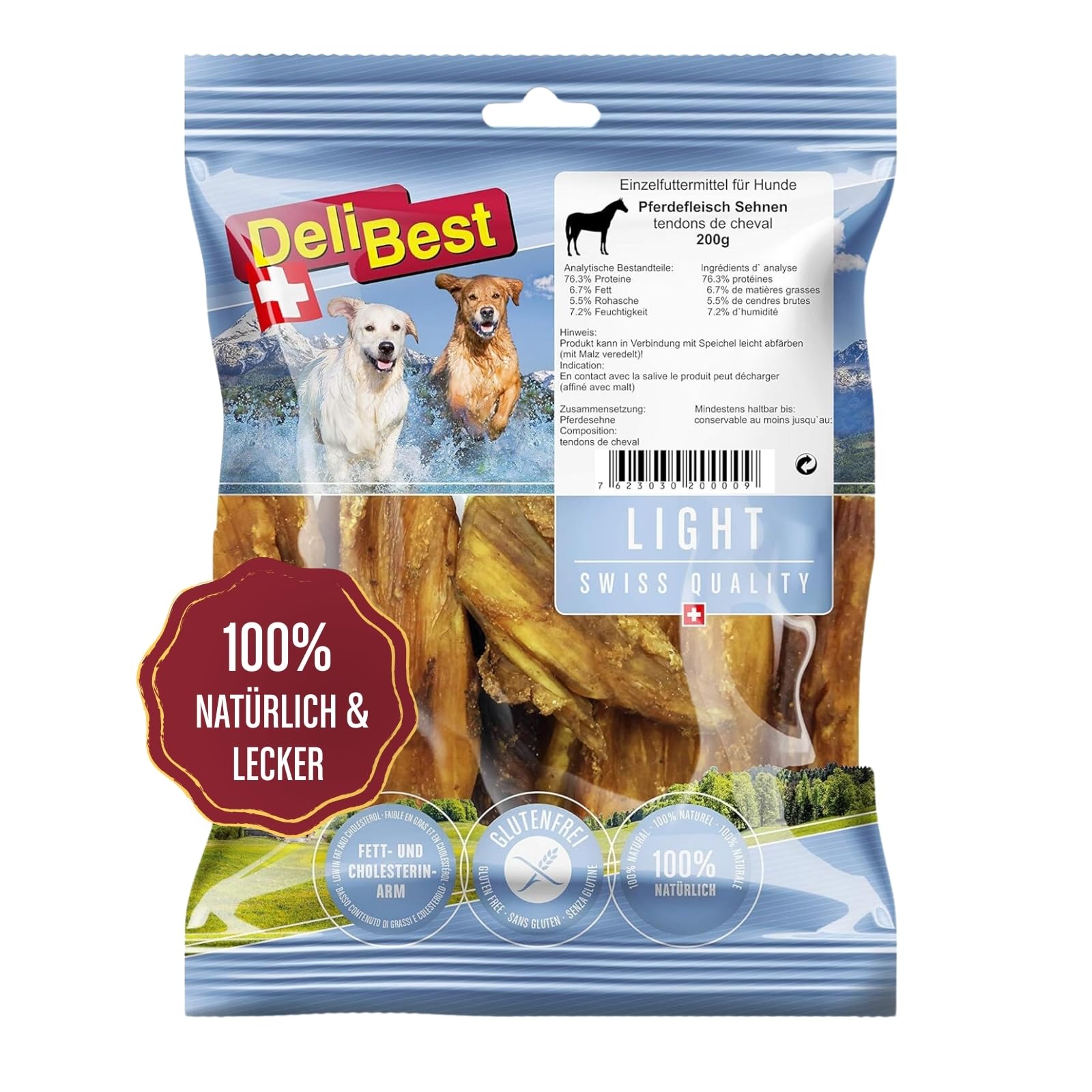 DeliBest Light Pferdesehnen I Dental Sticks I Hundesnacks getreidefrei I natürlicher Hunde Zahnsteinentferner I Kauartikel aus Pferdefleisch für Hunde I Hundezahnpflege Snack 200g