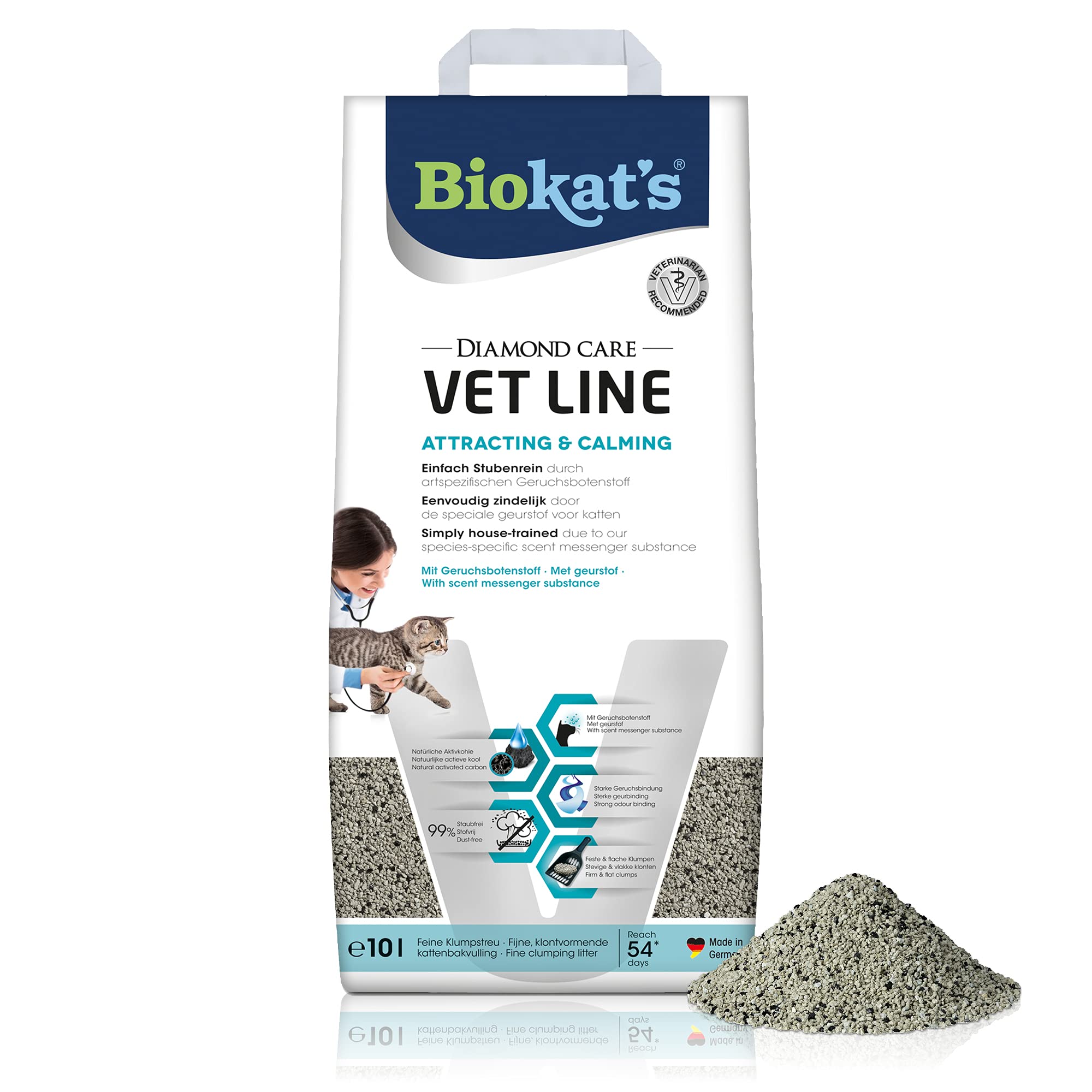 Biokat’s Diamond Care VET LINE Attracting & Calming Katzenstreu – Feine Klumpstreu aus Bentonit speziell für junge und gestresste Katzen – 1 Sack (1 x 10 L)