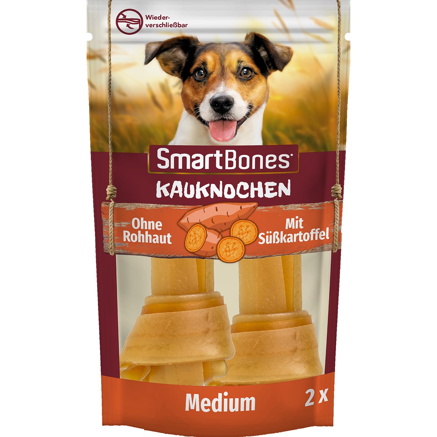 SmartBones Kauknochen Medium – Kausnack mit Süßkartoffel für mittelgroße Hunde, Knochen mit weicher Textur, ohne Rohhaut, 2 Stück