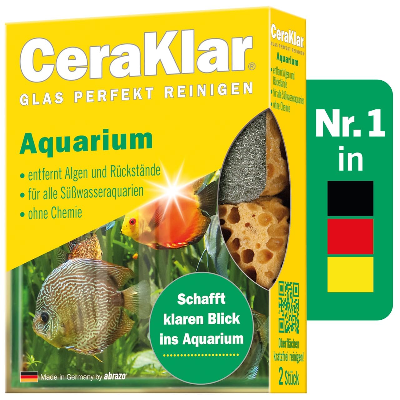 abrazo CeraKlar Aquarium Scheibenreiniger – 2 Scheibenreiniger Aquarium Glasreiniger, kratzfreier Algenentferner für Süßwasseraquarien und Terrarien