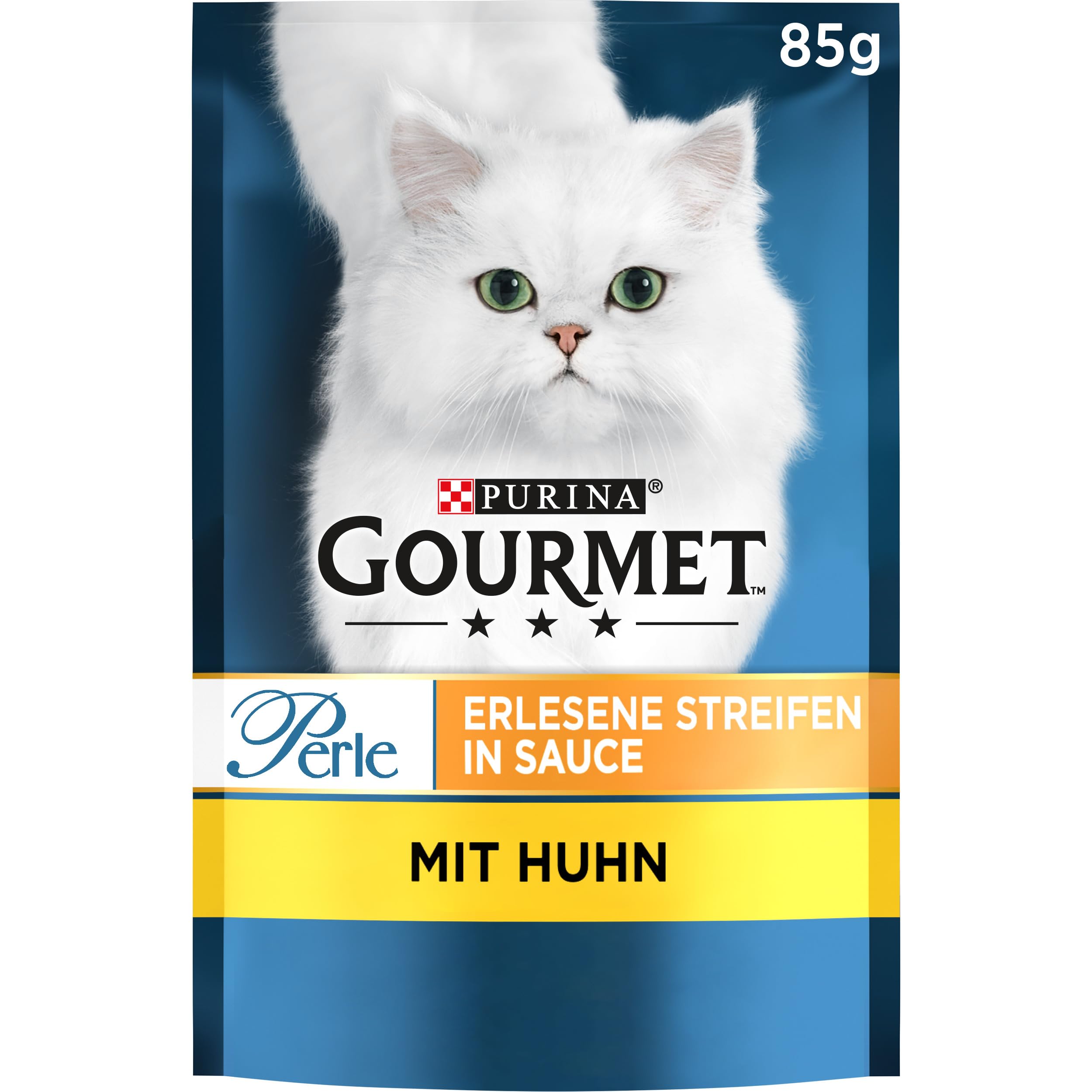 Gourmet Perle Erlesene Streifen Katzenfutter nass, mit Huhn, 26er Pack (26 x 85g)