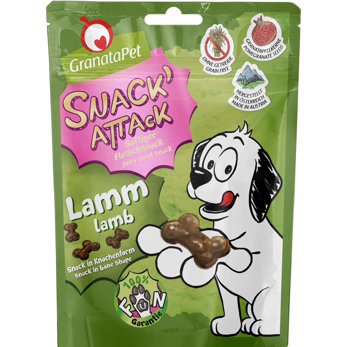 GranataPet Snack’ Attack Lamm, Hundeleckerli ohne Getreide & ohne Zuckerzusätze, Belohnung für verspielte Vierbeiner, Leckerchen für Hunde, weicher Hundesnack, 100 g