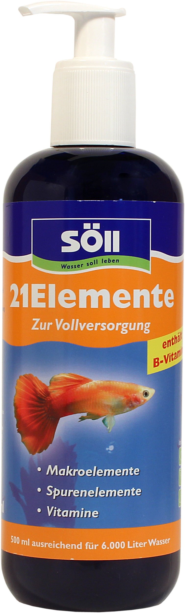 Söll 81294 21Elemente, 500 ml – Vitalstoffe für Aquarienfische/Fischpflegemittel und Wasseraufbereiter/spendet Mineralien, Spurenelemente und Vitamine für gesunde Fische und Pflanzen