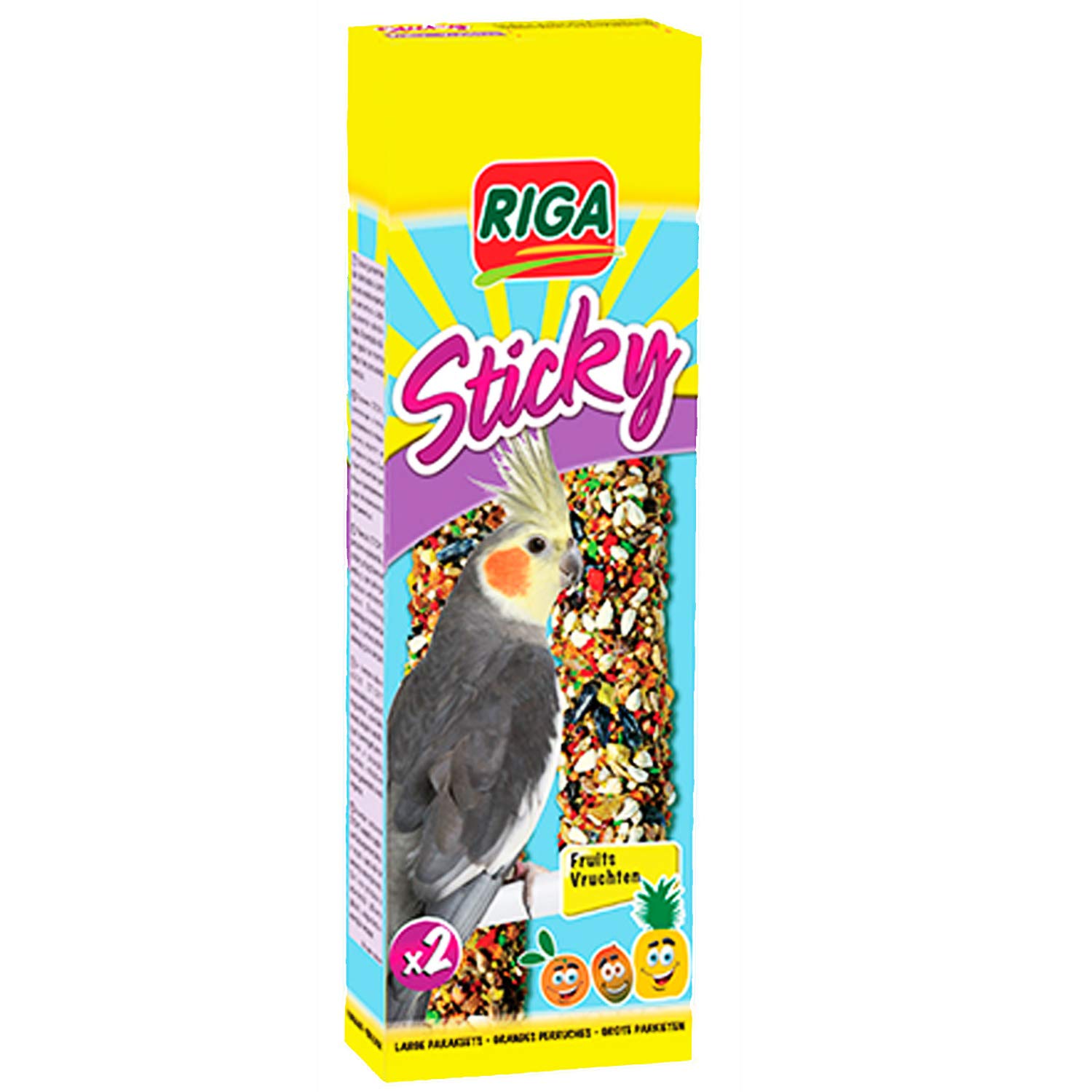 Riga – Sticky mit Früchten für Großsittiche – Gebackene Sticks – Mischung aus Körnern, Getreide und Früchten, darunter Apfel und Rosine – Schachtel mit 2 Sticky Sticks, 140 g (1er Pack)