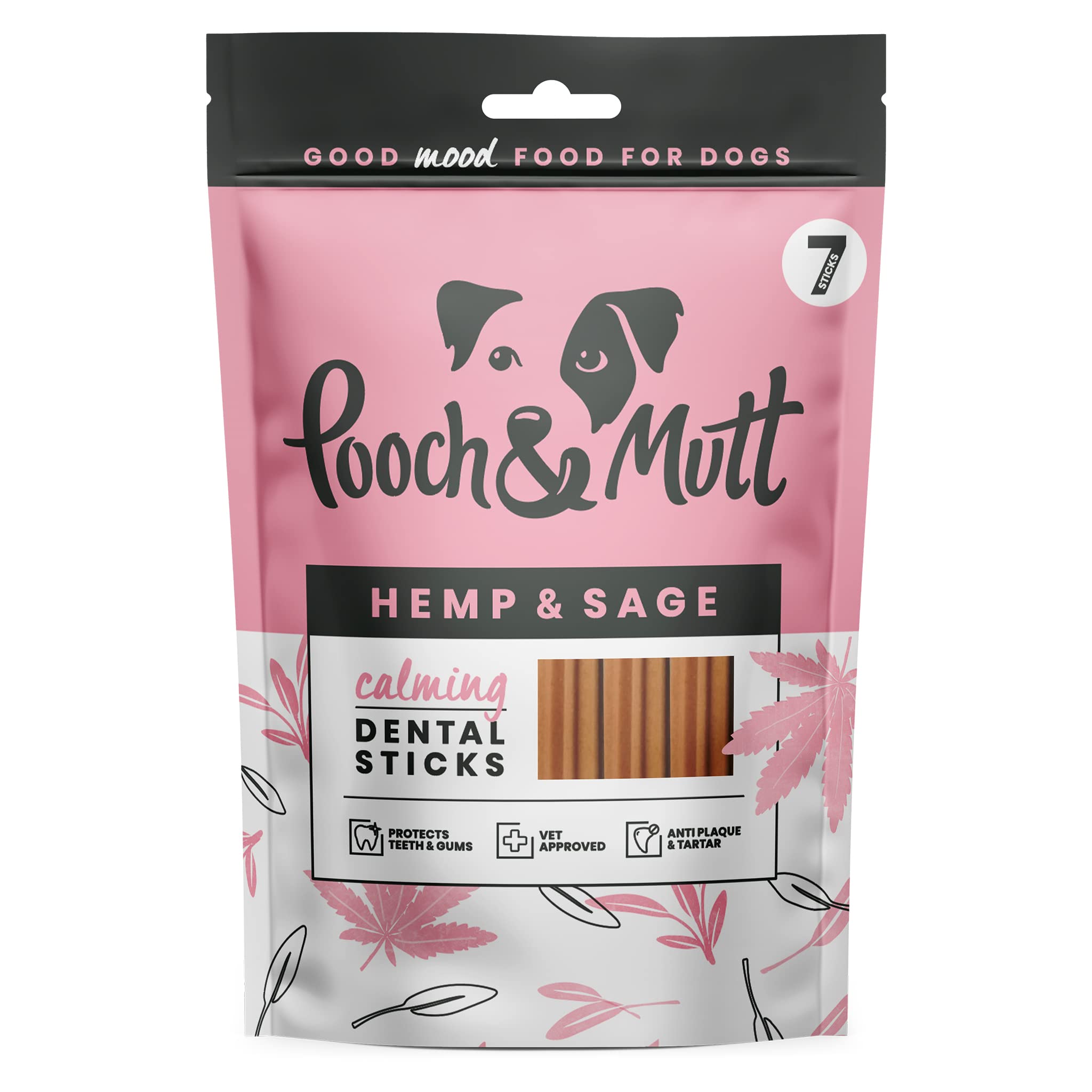 Pooch & Mutt – Calming Dental Sticks für Hunde, Dental Sticks mit Hanf- und Salbeigeschmack für Hunde, 1 Packung mit 7 Sticks