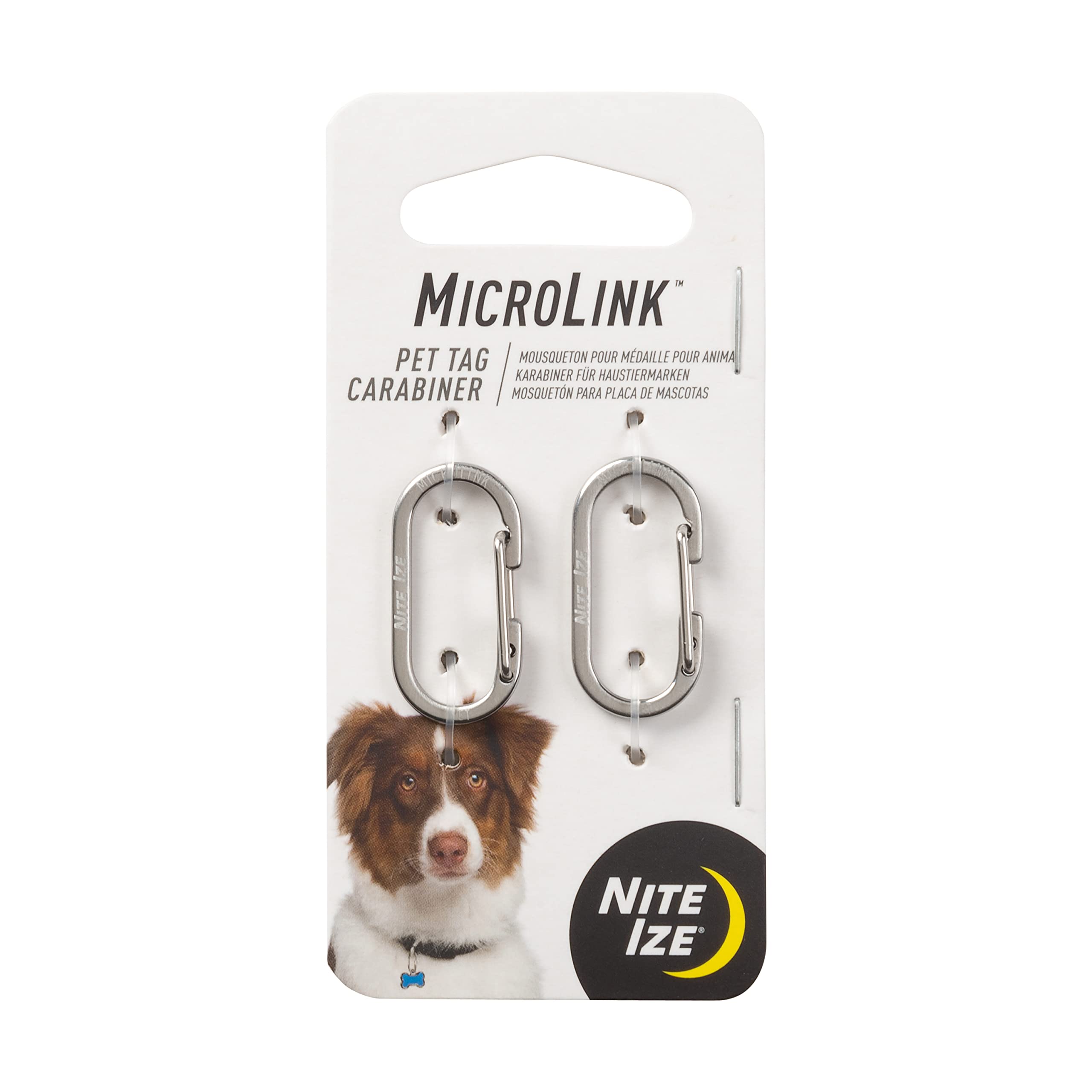 Nite Ize MicroLink Haustiermarkenkarabiner, Edelstahl, Katzen- und Hundemarken-Clip, 2 Stück