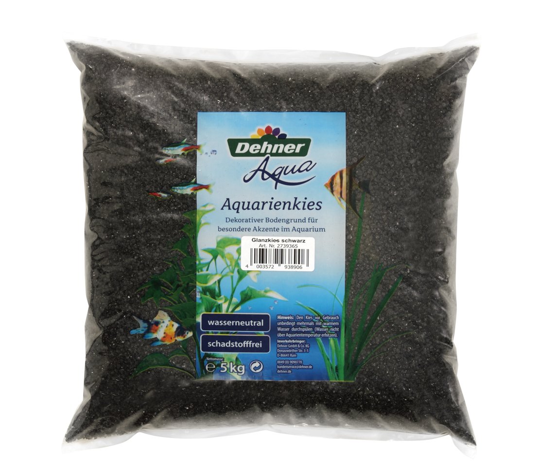 Dehner Aqua Aquarienkies, Glanzkies, Körnung 2 – 3 mm, 5 kg, schwarz