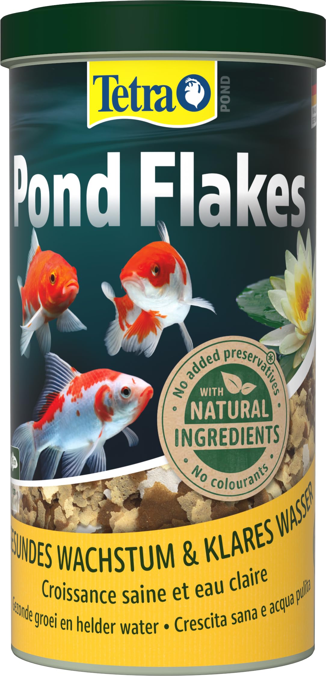 Tetra Pond Flakes – Fischfutter-Flocken für kleinere und junge Teichfische, für eine abwechslungsreiche und ausgewogene Ernährung, 1 L Dose