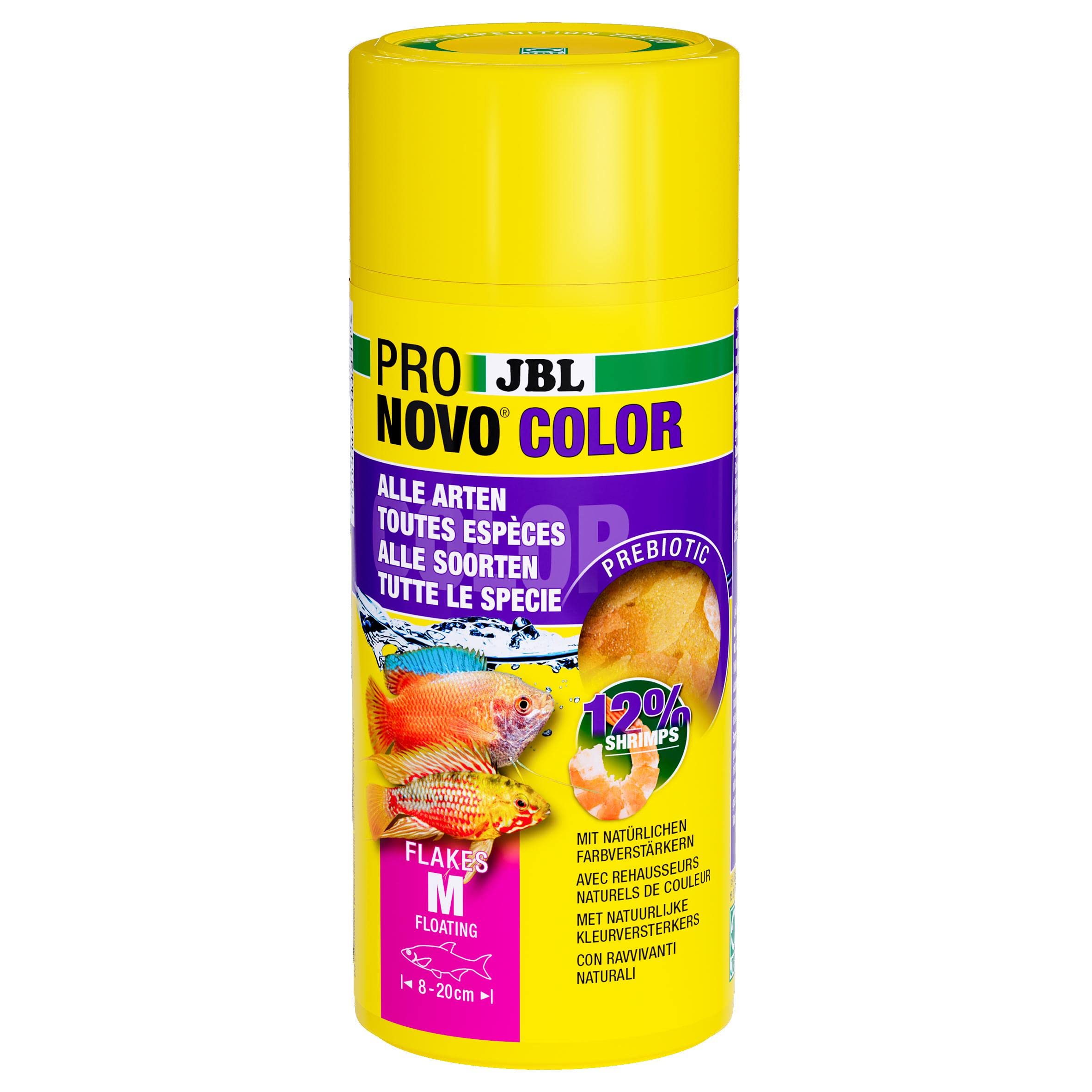 JBL PRONOVO COLOR FLAKES, Farbfutter-Flocken für alle Aquarienfische von 8-20 cm, Fischfutter-Flocken, Größe M, 250 ml