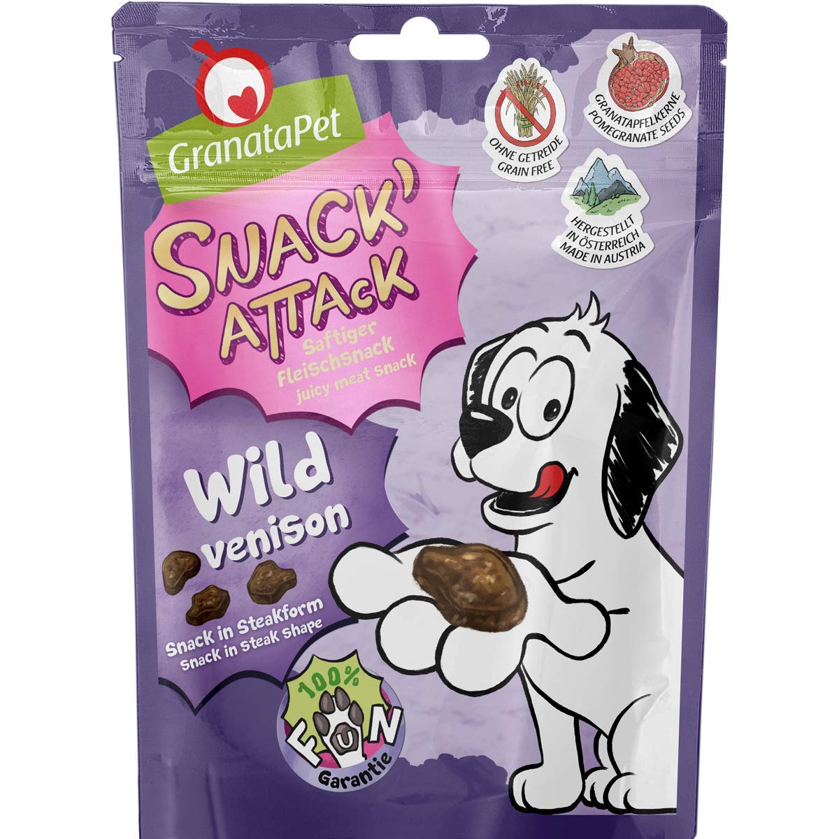 GranataPet Snack’ Attack Wild, Hundeleckerli ohne Getreide & ohne Zuckerzusätze, Belohnung für verspielte Vierbeiner, Leckerchen für Hunde, weicher Hundesnack, 100 g