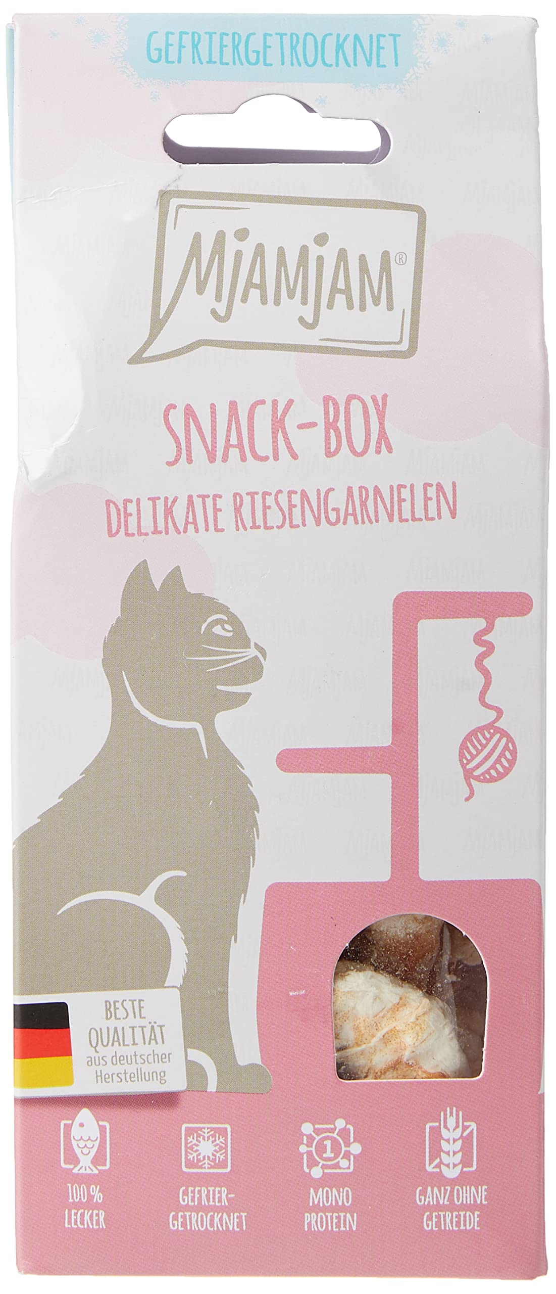 MjAMjAM – Premium Katzensnack – Snackbox – delikate Riesengarnelen 1er Pack (1 x 25 g), naturbelassen ganz ohne synthetische Konservierungsstoffe