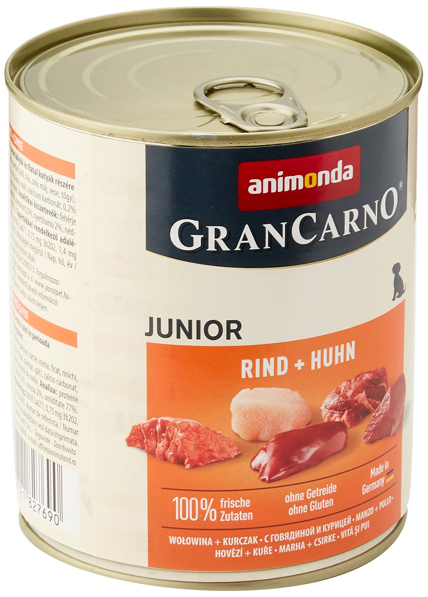 GranCarno Hunde Nassfutter Rind + Huhn (6 x 800 g), Welpenfutter nass ohne Getreide von animonda für Junge Hunde, mit frischen fleischlichen Zutaten, Junior Hundefutter