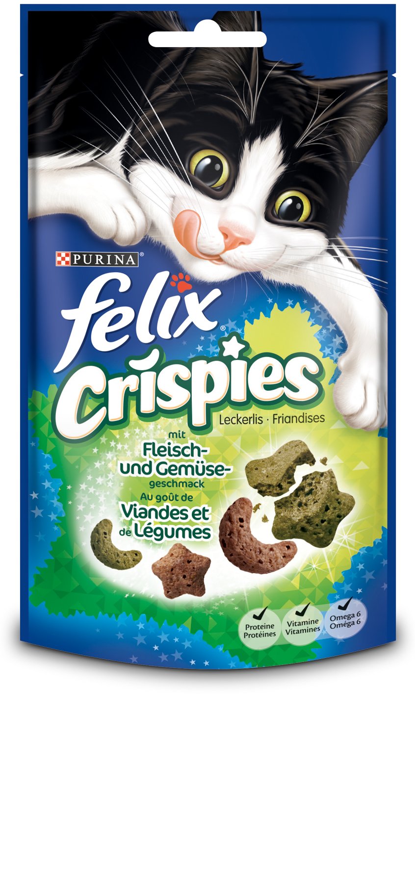 FELIX Crispies Katzensnack, Knusper-Leckerlie mit Lamm- und Gemüsegeschmack, 8er Pack (8 x 45g)