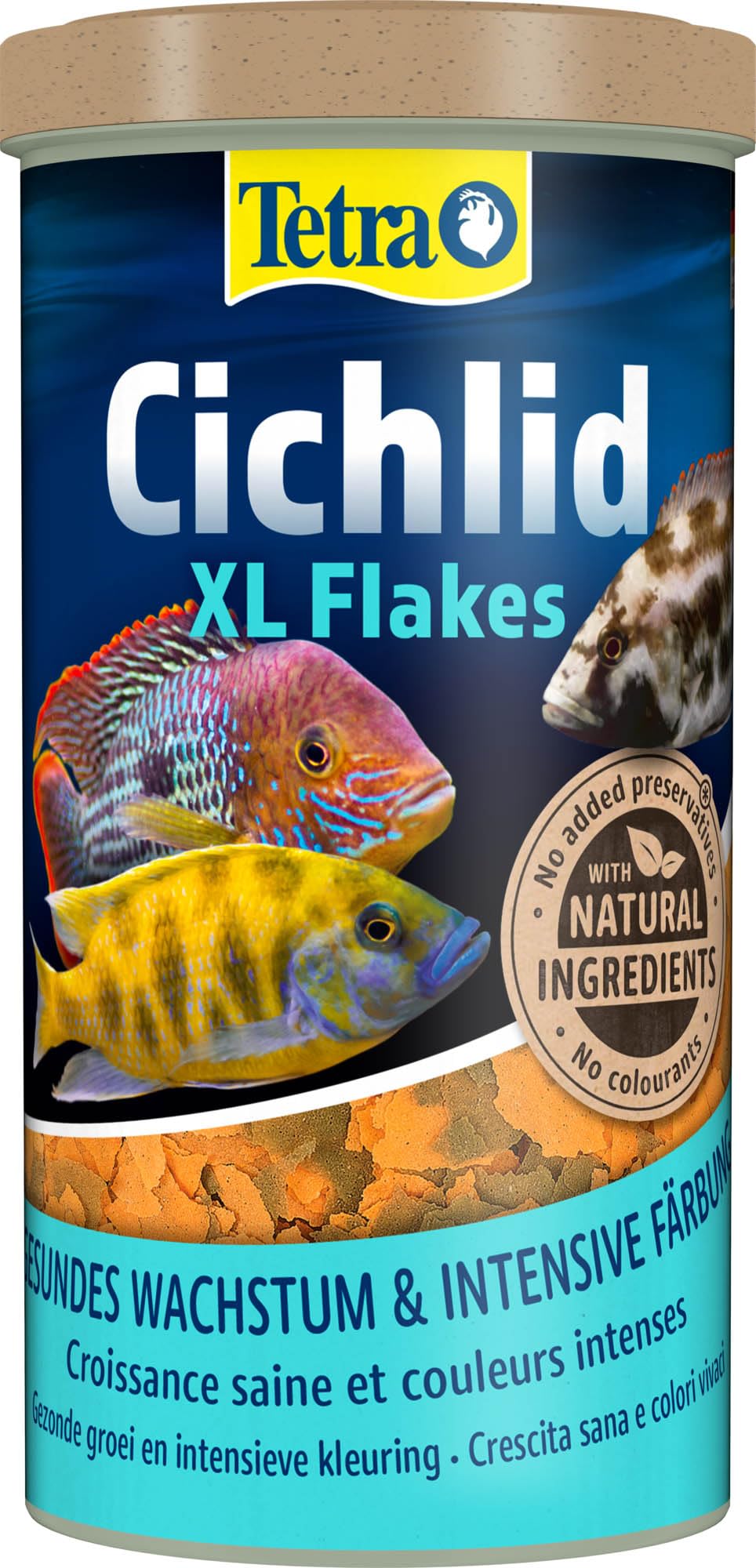 Tetra Cichlid XL Flakes – Fischfutter in Form großer Flocken für größere Cichliden und andere große Zierfische, 1 L Dose