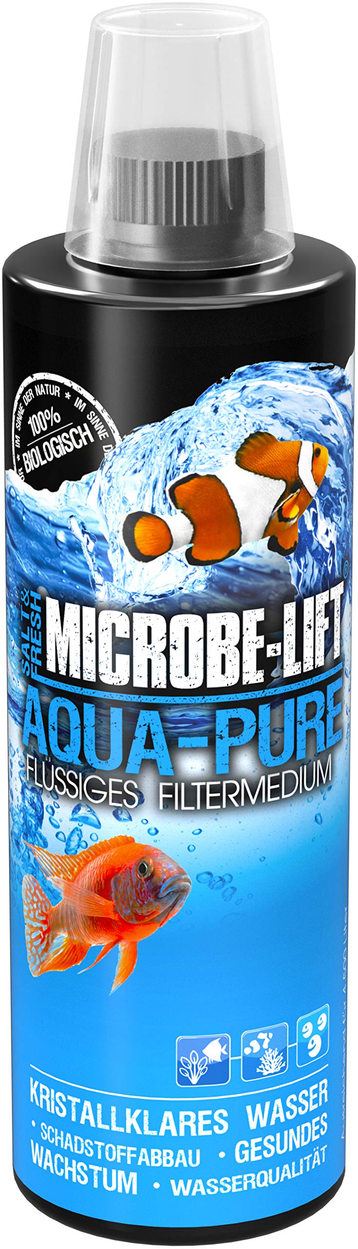 Microbe-Lift Aqua-Pure – 473 ml – Flüssiges Filtermedium für kristallklares Wasser in Allen Aquarien, 100% biologisch, verbessert Wasseraufbereitung, für Meer- & Süßwasseraquarien