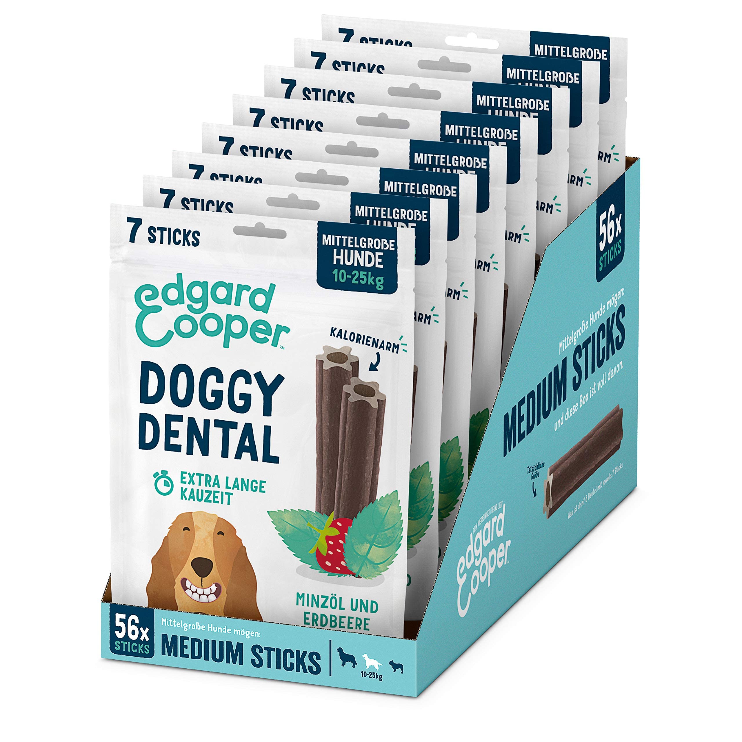 Edgard & Cooper Snacks 56 Dental Stick Medium Hund Natural 8×7 Kausticks Zahnpflege Minze & Erdbeere, Einmal täglich, Kalorienarm, Langes Kauen Effektiv, Frischer Atem