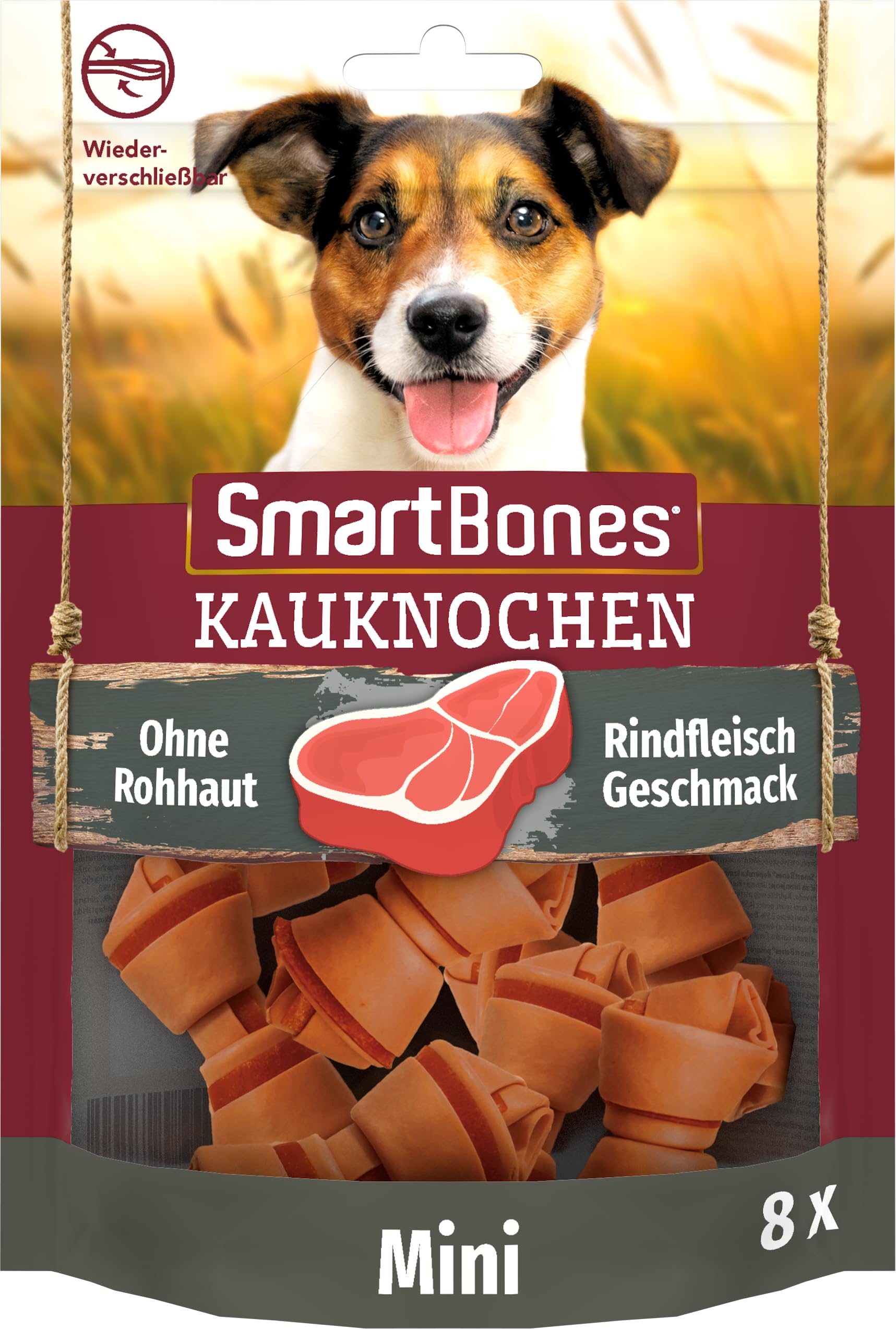 SmartBones Kauknochen Mini – Kausnack mit Rindfleisch Geschmack für kleine Hunde, Knochen mit weicher Textur, ohne Rohhaut, 8 Stück