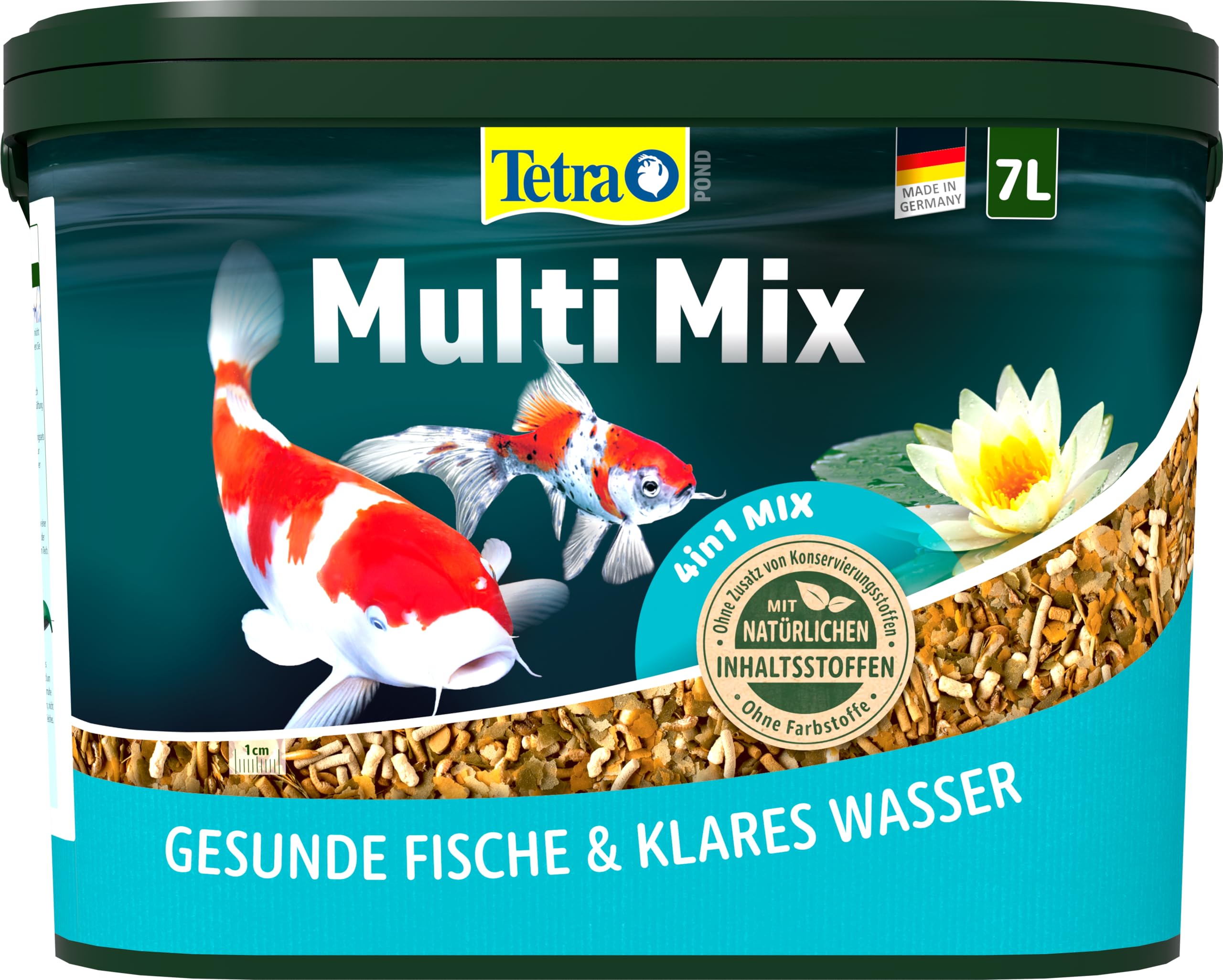 Tetra Pond Multi Mix – Fischfutter für gemischten Besatz im Teich, enthält vier verschiedenen Futtersorten (Flockenfutter, Futtersticks, Gammarus, Wafer), 7 Liter Eimer