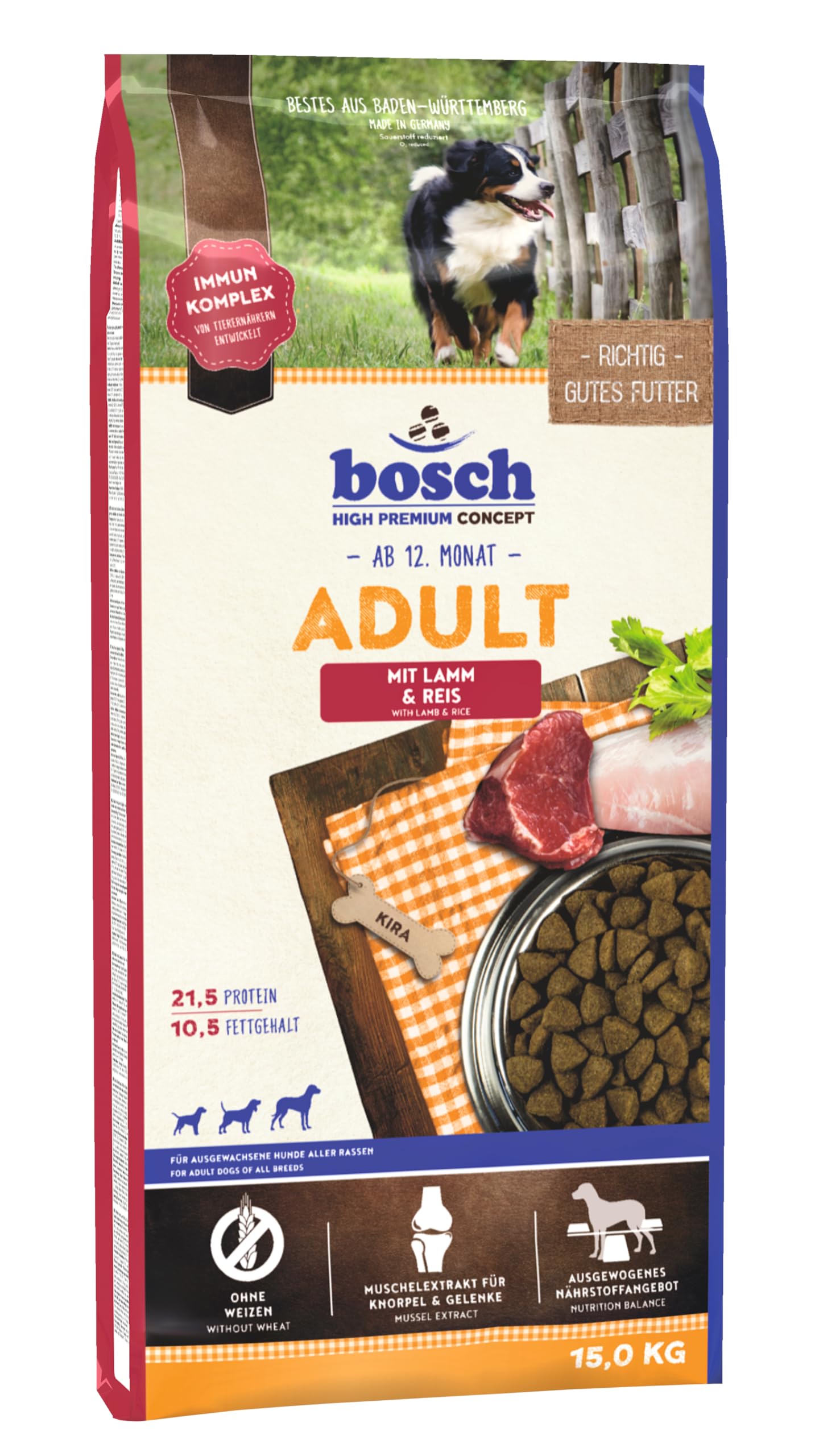 bosch HPC Adult mit Lamm & Reis | Hundetrockenfutter für ausgewachsene Hunde aller Rassen | 1 x 15 kg